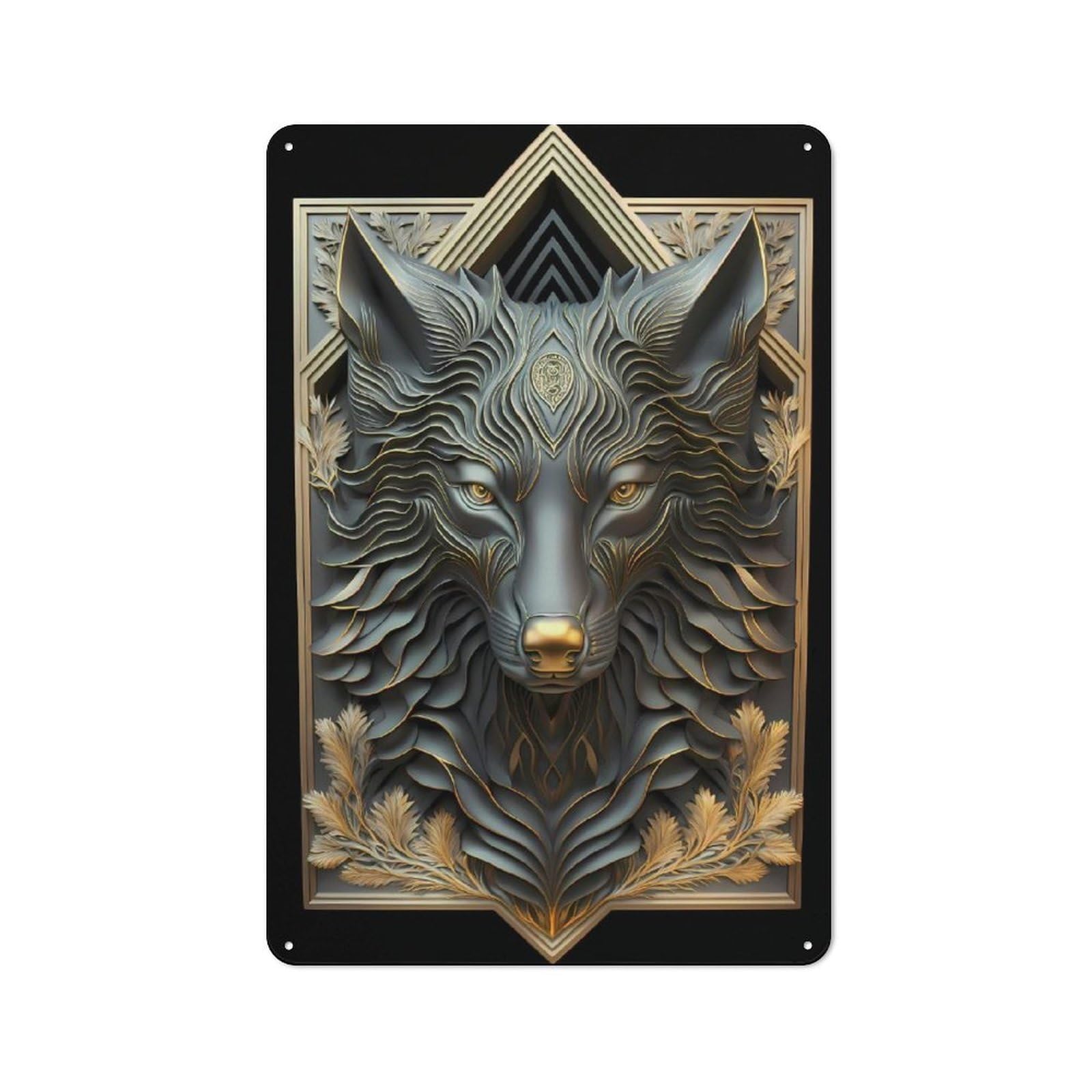 Legendary Golden Wolf Modern Vintage Metal Wall Decor 30x20cm, Tin Sign for Hobby Room, Office, Lounge Or Living Room