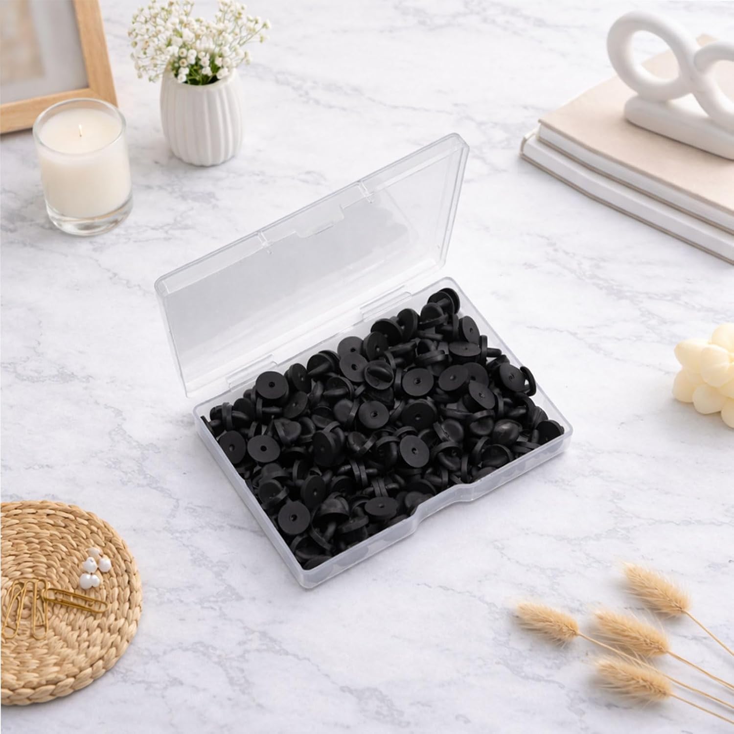 Black Rubber Pin Backs 150 Pack, Replacement Pin Backings for Uniform Badges, Lapel Pins, and Tie Tacks, 3 Boxes, 10mm