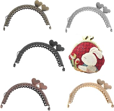 5 Pieces Metal Coin Purse Frames Classic Semicircular Antique Lace Embossed Heart Shape Head Kiss Clasp Lock for DIY Craft Making Clutch Bag Handle Handbag Wallet Sewing Hardware Accessories