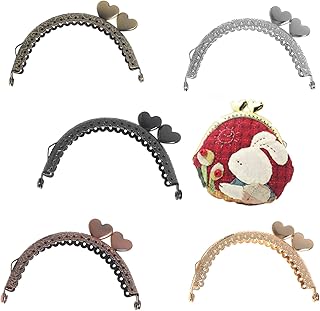 VEIREN 5 Pieces Metal Coin Purse Frames Classic Semicircular Antique Lace Embossed Heart Shape Head Kiss Clasp Lock for DIY Craft Making Clutch Bag Handle Handbag Wallet Sewing Hardware Accessories