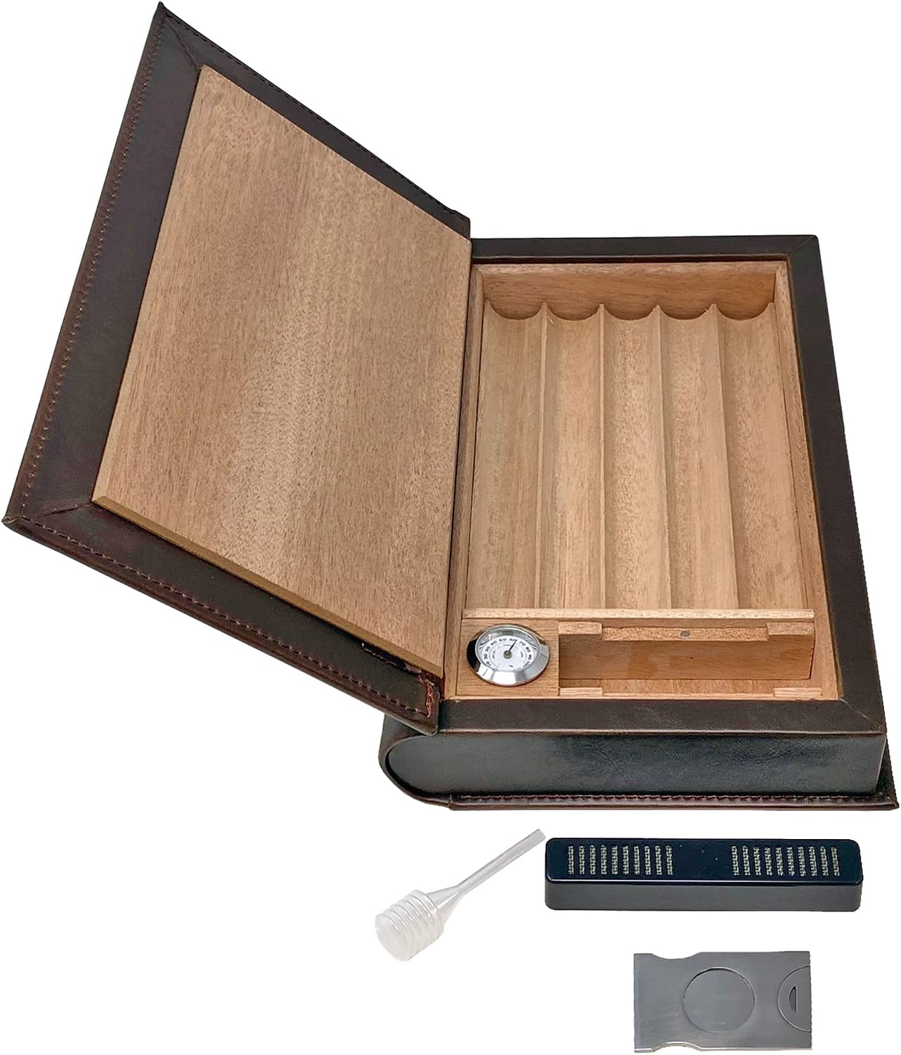Prestige Import Group - The Novelist Leather Book Travel Cigar Humidor - Holds 5 to 10 - Color: Brown