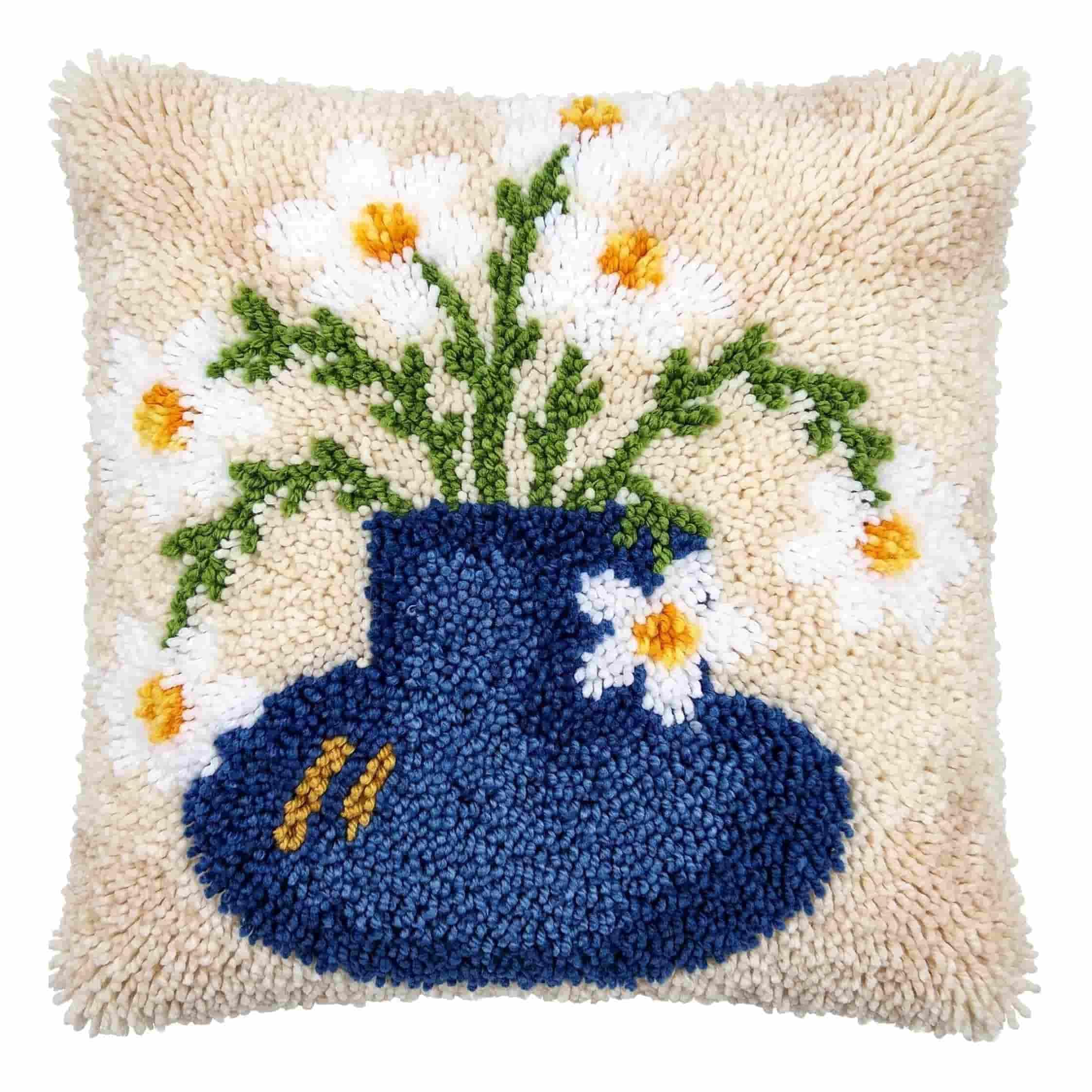 AxiangziK Latch Hook Cushion Kit,Vase DIY Embroidery Pillow Cover 43X43Cm
