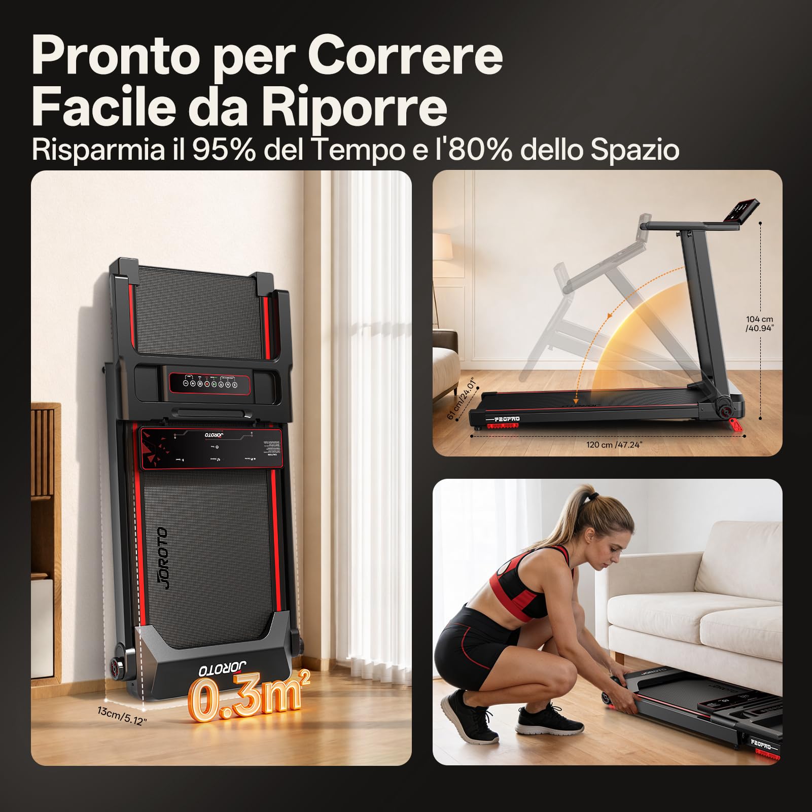 JOROTO Tapis Roulant Pieghevole per Casa, Motore 2,5PS, Pendenza 8%, Velocità 1-12 KM/H, Nastro Largo, Display LED, Portata Max 130KG, Compatto con Maniglie per Camminare e Correre