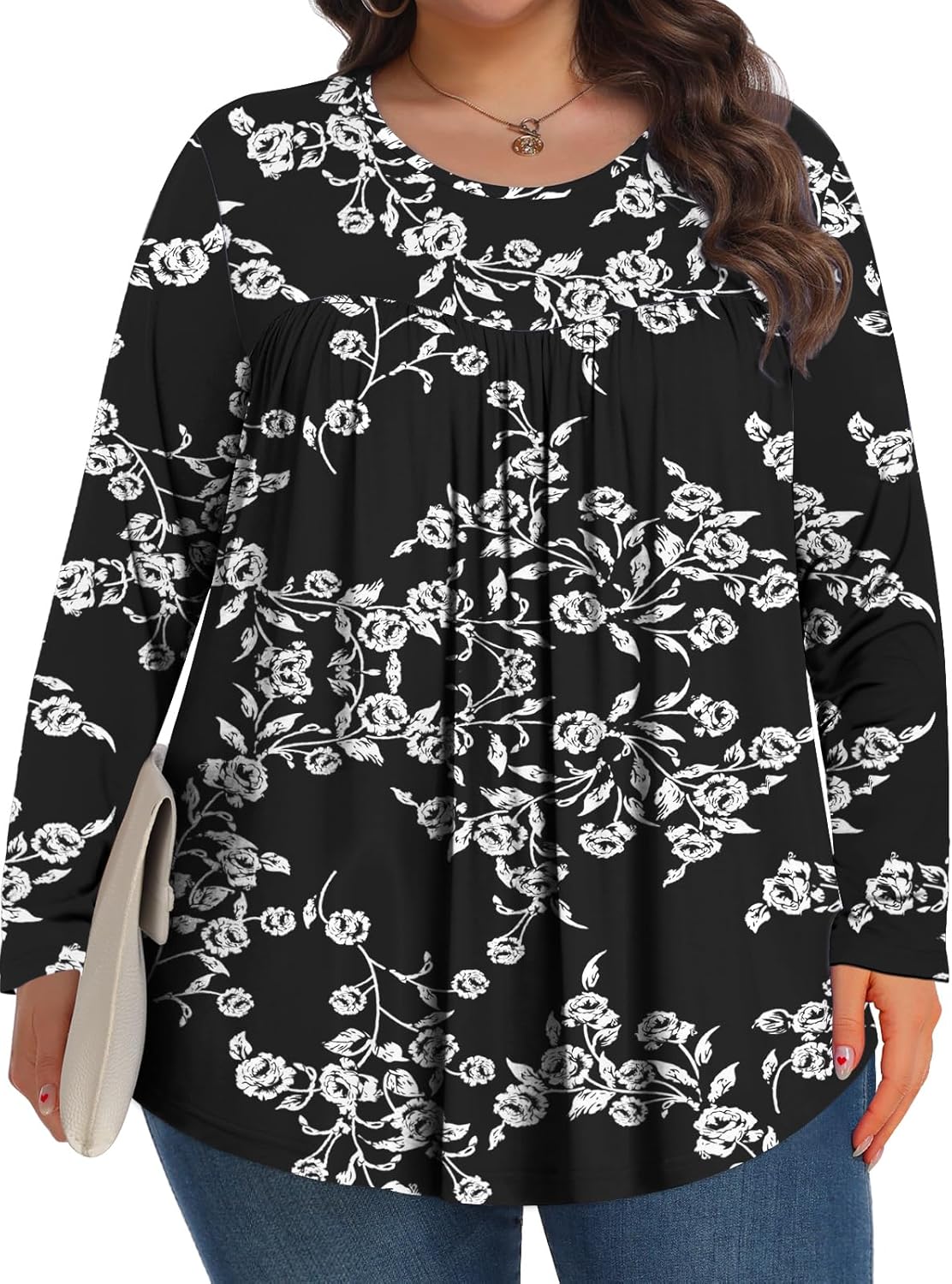 Plus Size Tops for Women Fall Long Sleeve Shirts Crew Neck Casual Loose Tunic Blouse 1X-5X - Image 3