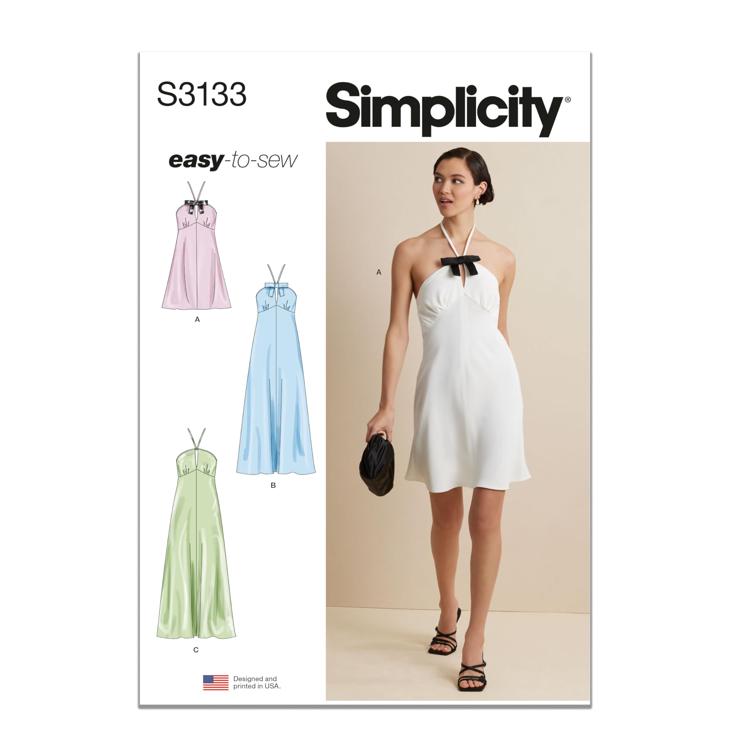 Simplicity Sewing Pattern SS3133K5 Misses' Halter Dress in Two Lengths K5 (8-10-12-14-16)