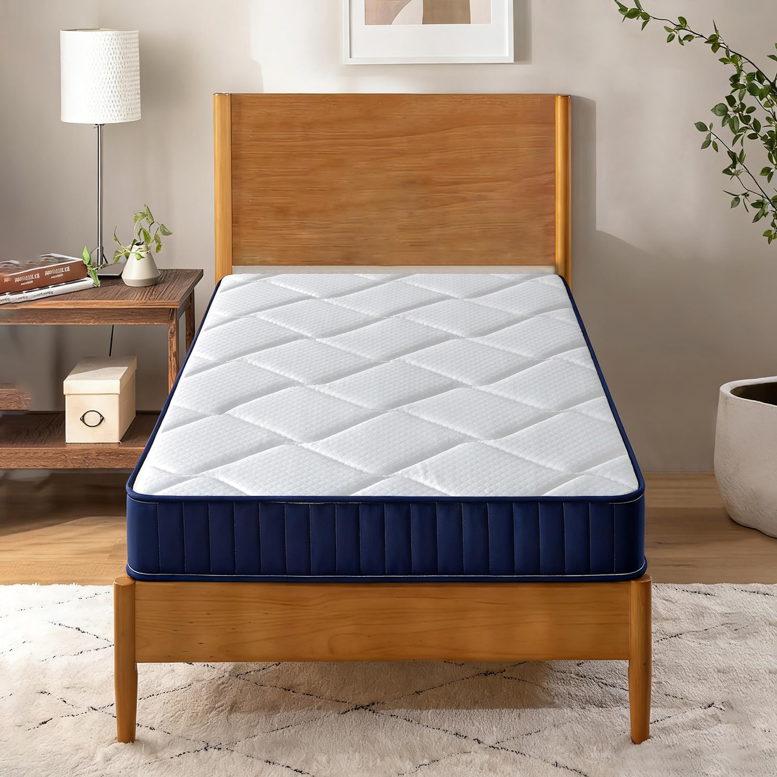 6 Inch Twin Mattress for Kids, Twin Size Memory Foam Mattress, Medium Firm Support, 75" L x 39" W Twin Mattress for Children, Mattress -in-a-Box, White & Blue Color