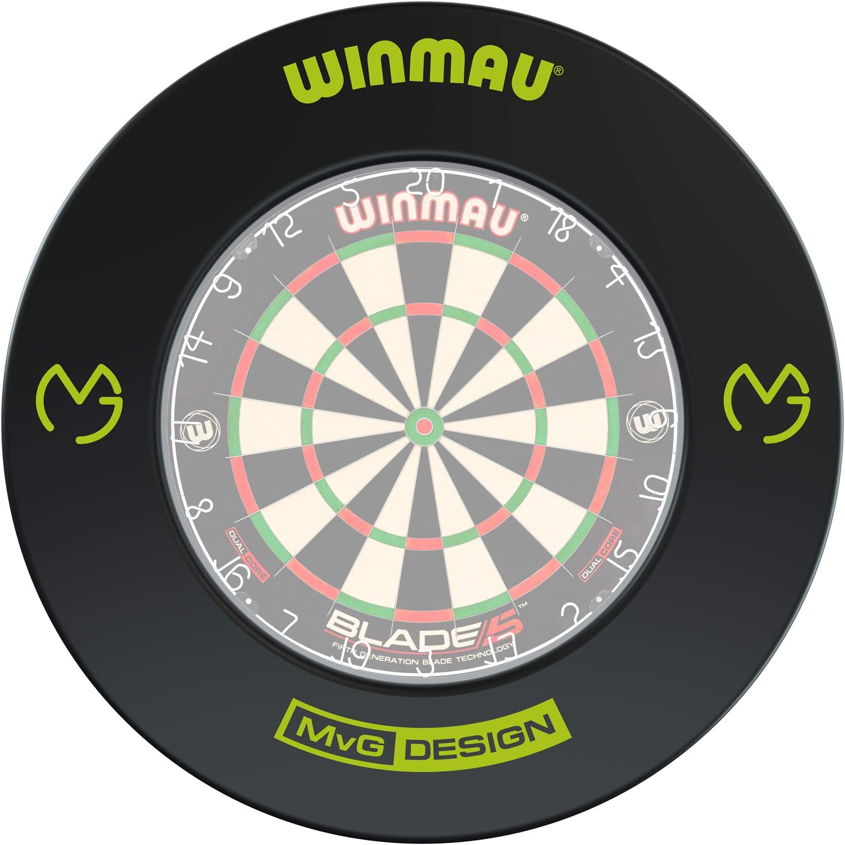WINMAU MvG Edition Dart Board Surround Ring - Black & Green - Durable Backboard Wall Protector for Dartboards - Professional Darts Accessories