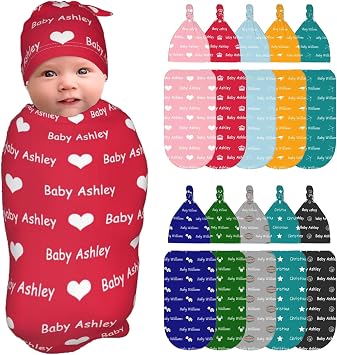Personalized Baby Blanket Custom Swaddle and Hat Set with Name for Girl Boy Customized Newborn Infant Toddler Blanket Gifts