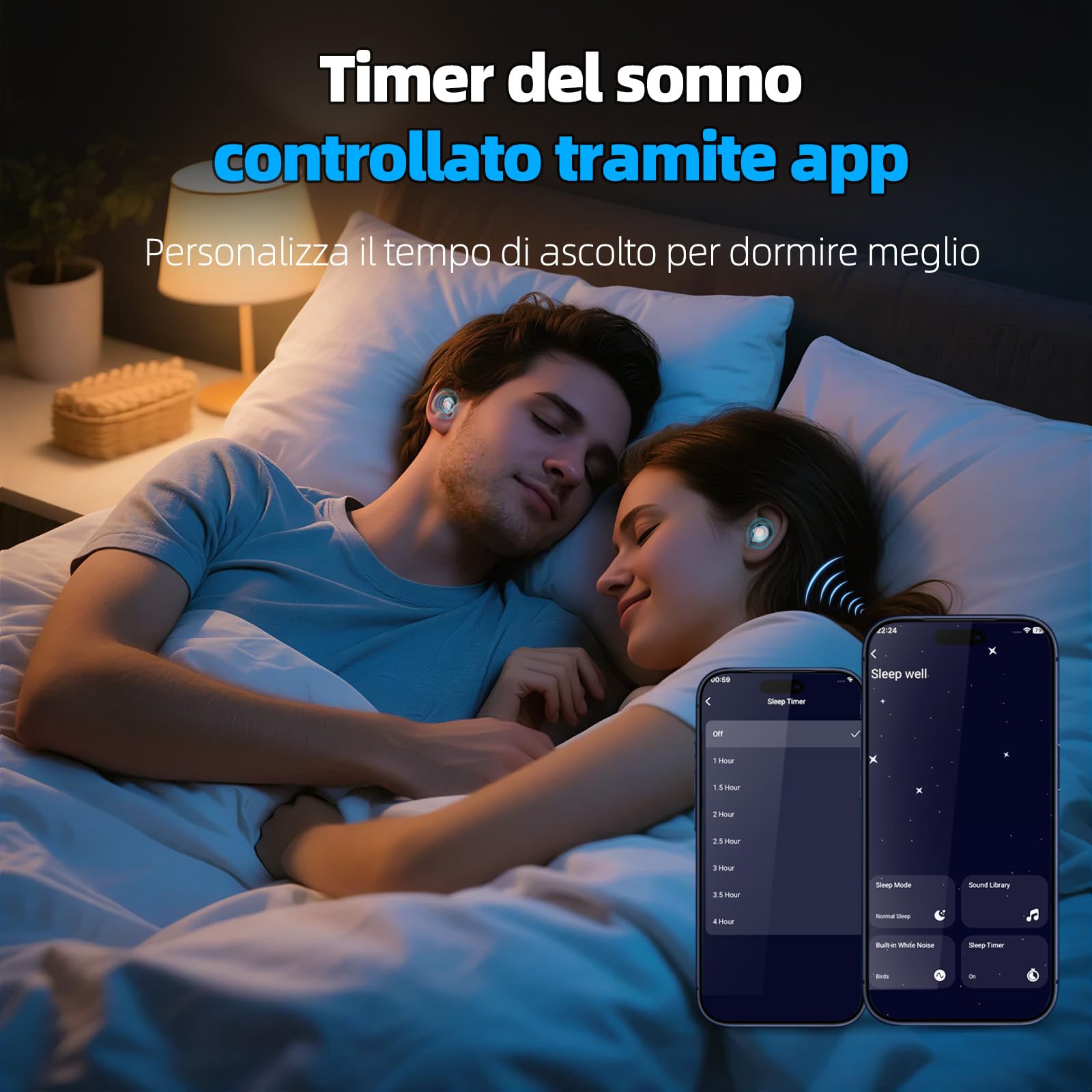 Cuffie Bluetooth, Cuffie per Dormire sul Fianco, Auricolari Bluetooth 5.4 con Doppia Modalità Sonno, 40 Ore Mini Sleep Earbuds Bluetooth, 6 modalità EQ Mini In Ear Auricolari IPX7, Display LED