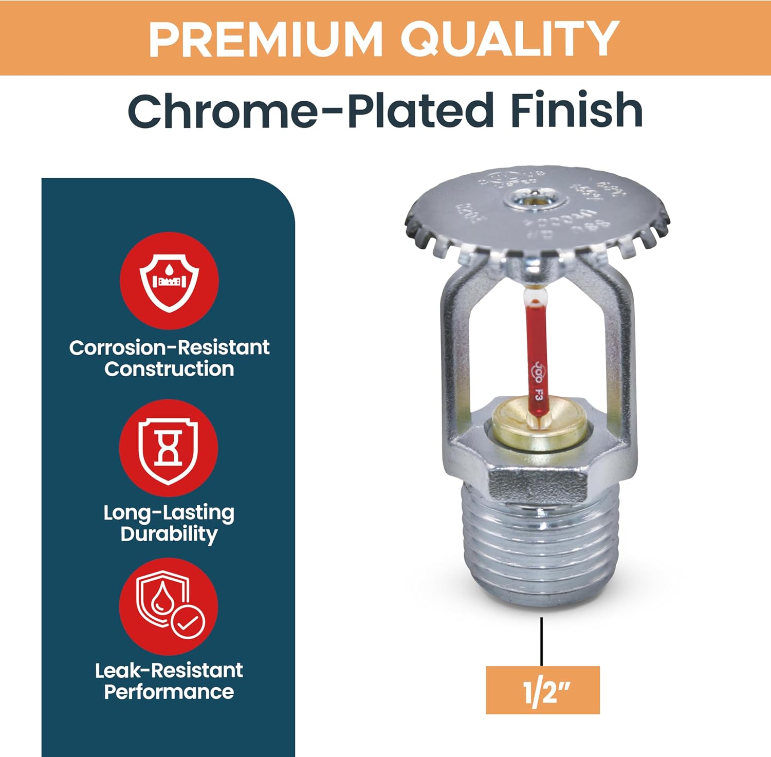 CMI Inc - Chrome Fire Sprinkler Head Horizontal Upright Spray Kit, 1/2” National Pipe Thread Automatic Spray with Escutcheon, UL/ULC Listed, Upright Fire Sprinklers - 1 Pack