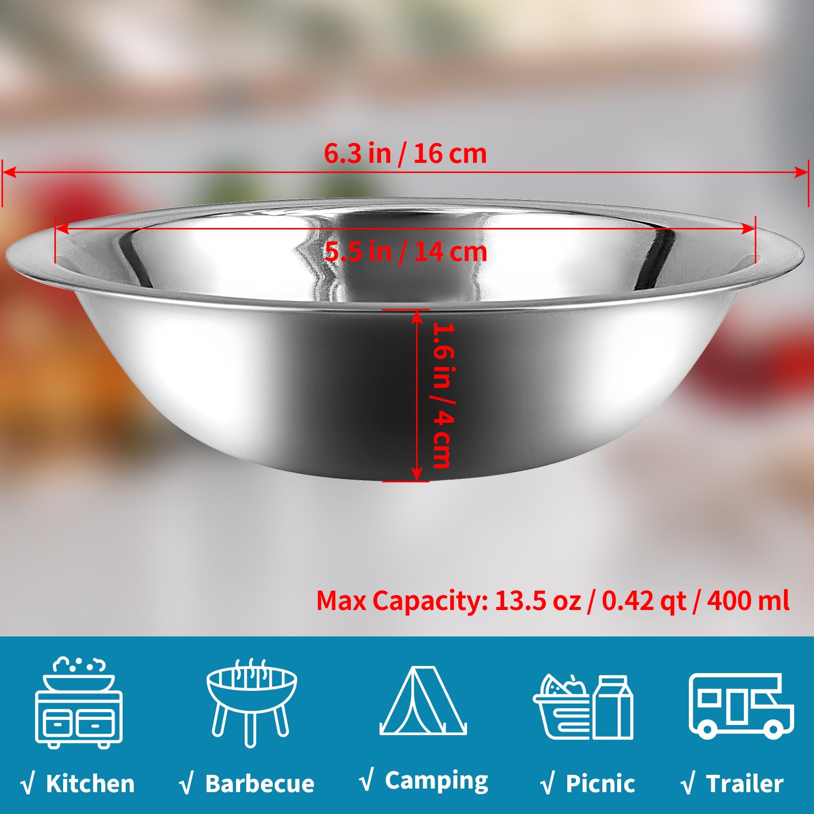 16 cuencos pequeños de acero inoxidable de 13.5 onzas para preparación de comidas, servir alimentos, cocinar en la cocina, hornear o barbacoa al aire libre, camping