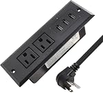 Desk Power Bar with USB Recessed Mounted Desktop Power Strip 2 Outlets 3 USB Ports (15W/3A) Flat Power Plug, Charge Station for Table Cabinet Sofa Counter. (Black)