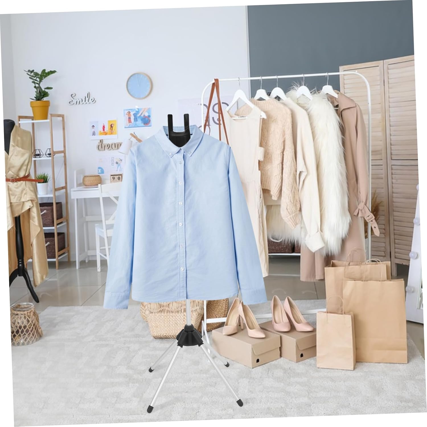 Happyyami Garment Steamer Stand Flat Ironing Area Collapsible Steam Rack Portable Ironing Board Stable Four-Leg Construction Height Steamer