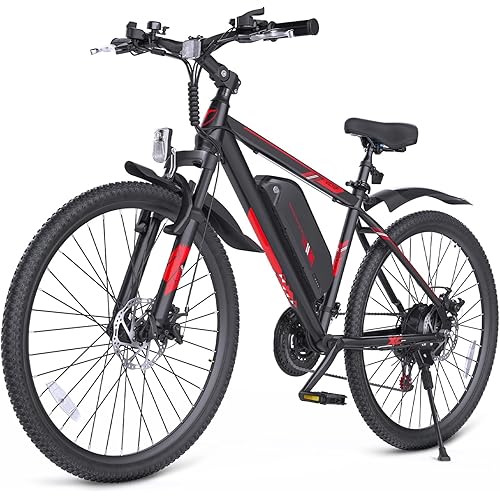 350W Full Aluminum Electric Bike for Adults & Teens, 21-Speed 26" Commuter E-Bike with Dual Disc Brakes, 40-Mile Range, Mountain Bike for Men/Women Black