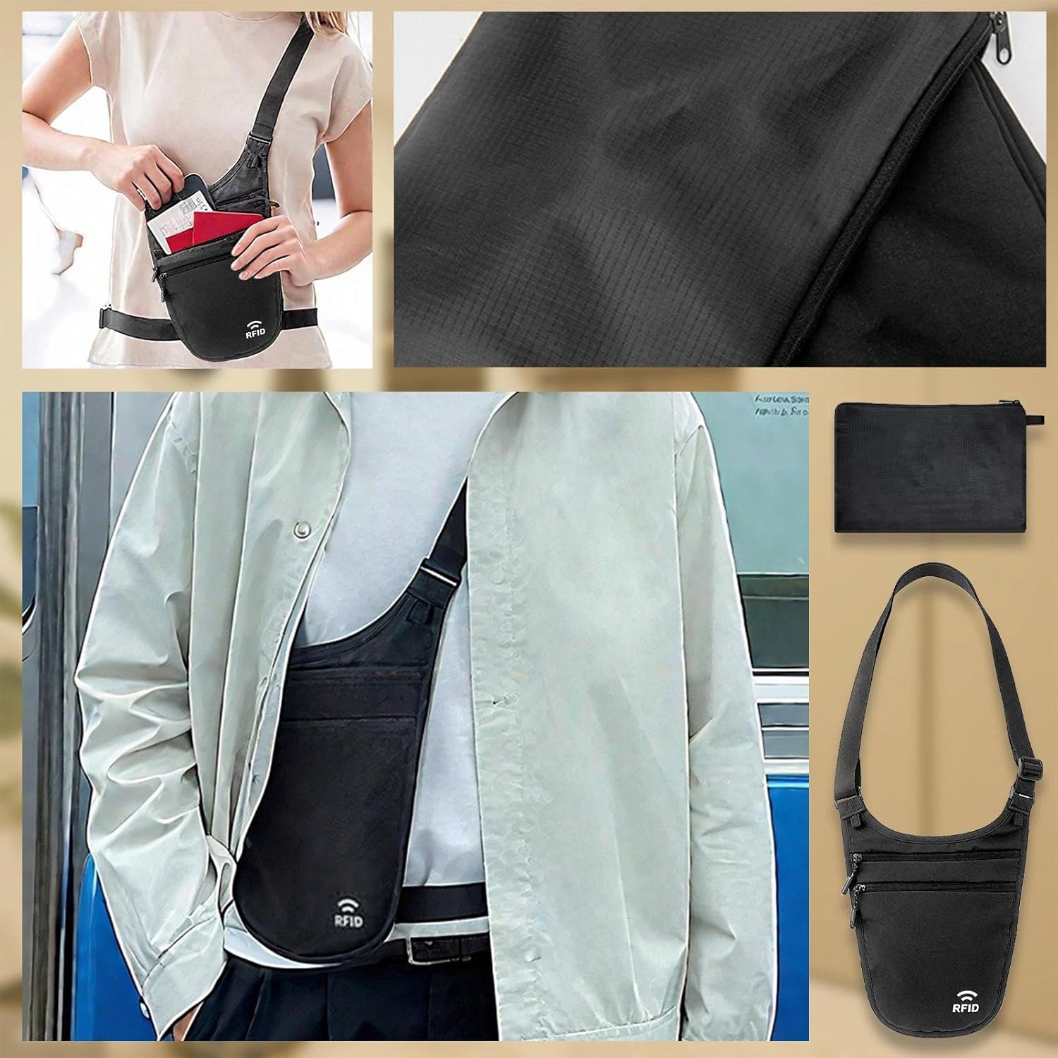 Travel Money Belt Under Clothes,RFID Passport Wallet, Hidden Money Belt for Travel Women Men, Secure Wallet to Protect Cash, Credit Cards - Image 6