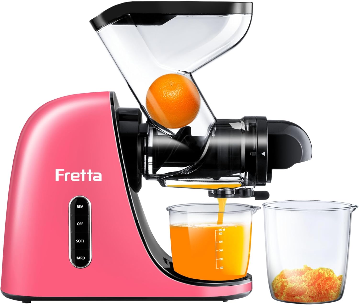Fretta Slow Juicers, Cold Pressed Juicer Machine with 3-inch Large Feeding Chute,Masticating Juicer Machines Vegetable and Fruit,BPA Free, Powerfull 200w Motor(Pink)