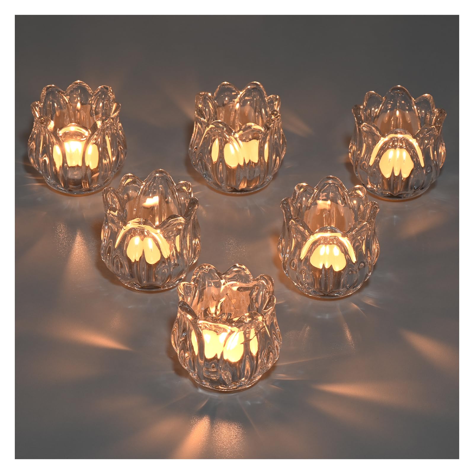 YoHyien Set of 6 Glass Tea Light Candle Holders, Tulip Tealight Holders for Table Centerpiece, Votive Candle Holders for Christmas, Wedding, Birthday Party, Home Decor (Clear)