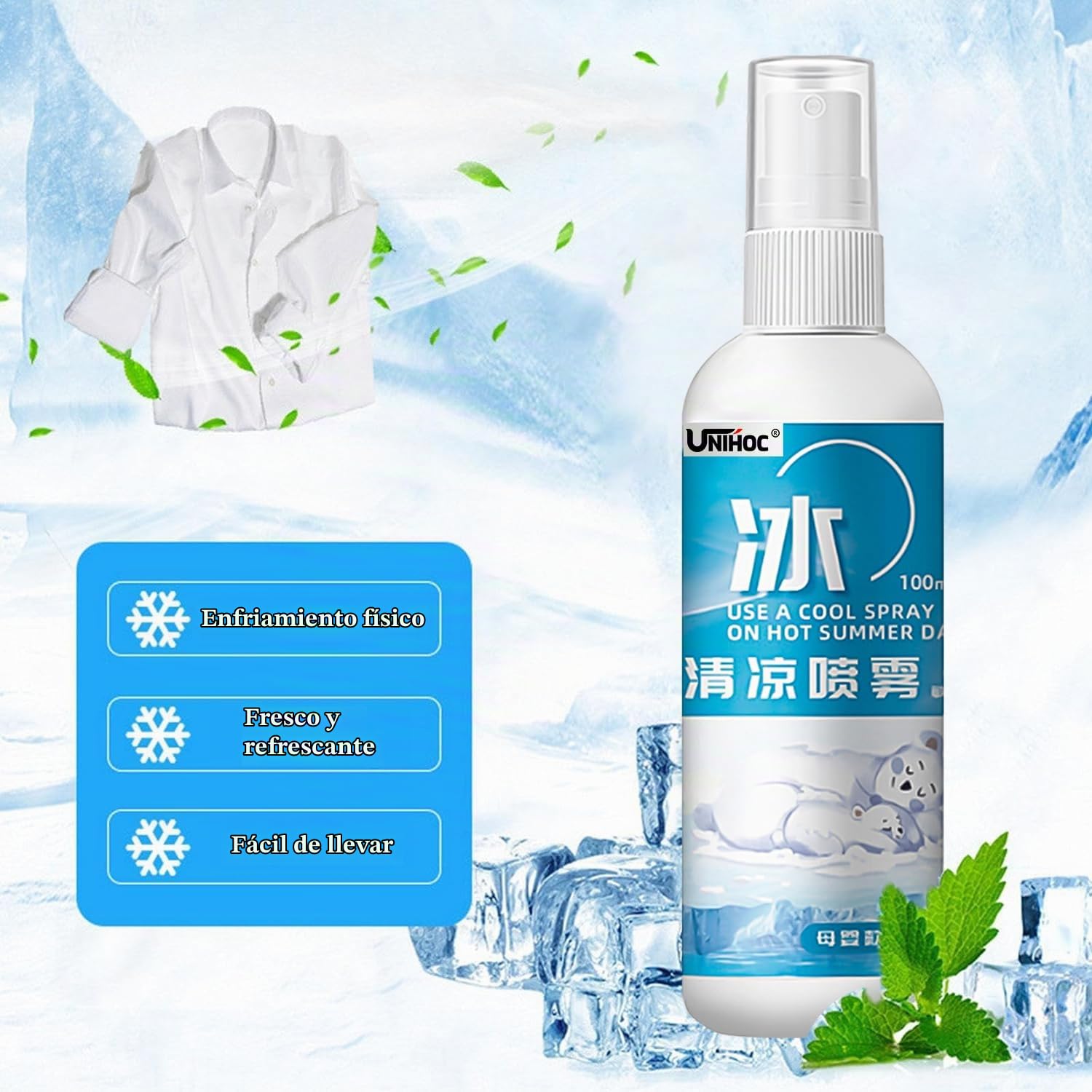 Spray de Enfriamiento de Niebla, Spray Portátil para Aliviar Los Sofocos, Fresco Larga Duración en Verano, Spray Corporal Refrescante para Verano para Excursiones