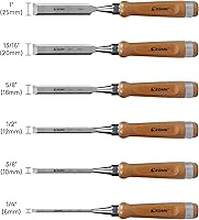 Vista 4 de EZARC Juego de herramientas de cincel de madera de 6 piezas, kit de cincel de tallado de carpintería con estuche de madera prémium para carpintero