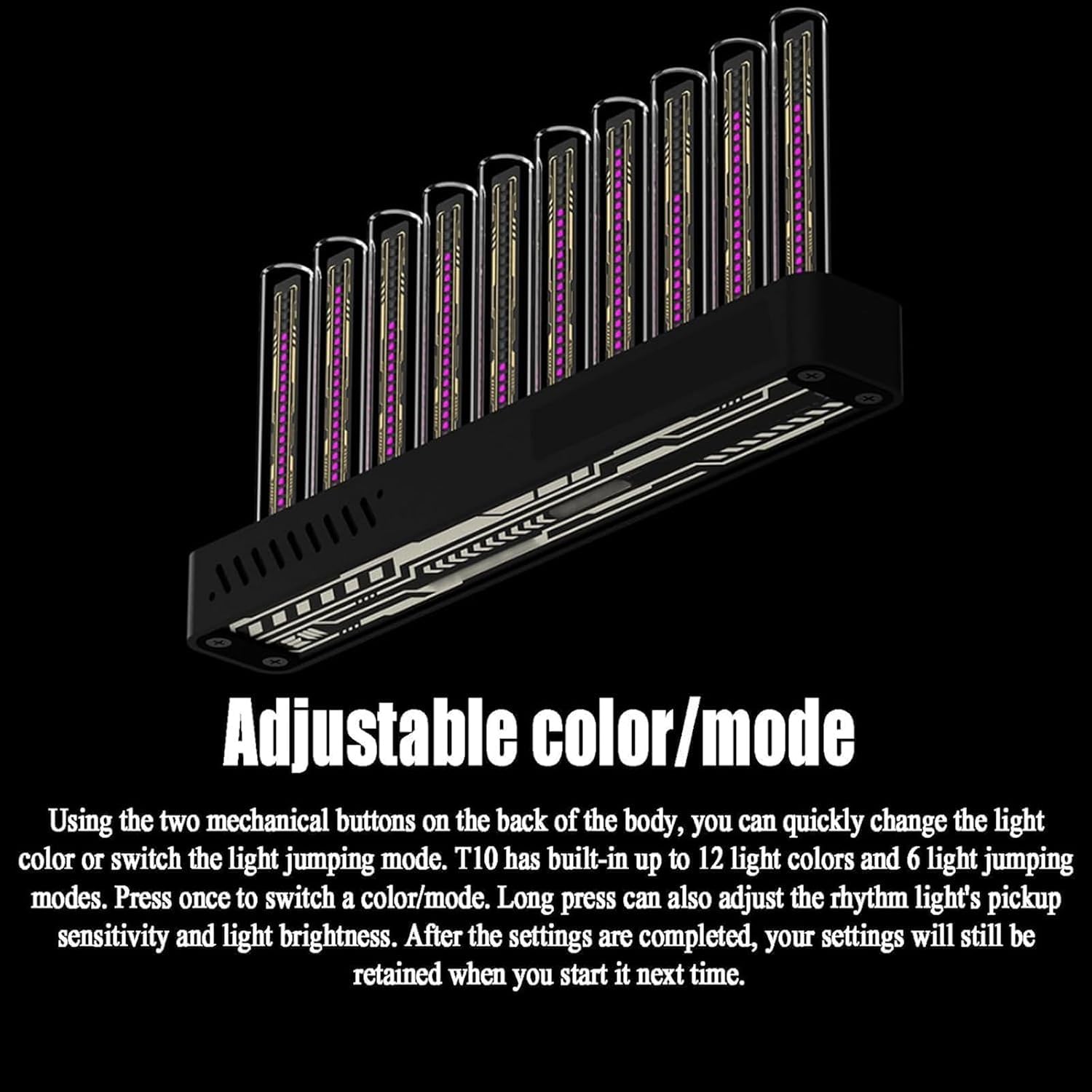 Wyświetlacz LED spektrum muzyki, światło rytmiczne RGB z 10 lampkami Nixie, 12 kolorów, 6 wzorów rytmicznych, regulowana jasność i czułość, do studia i pokoju gamingowego