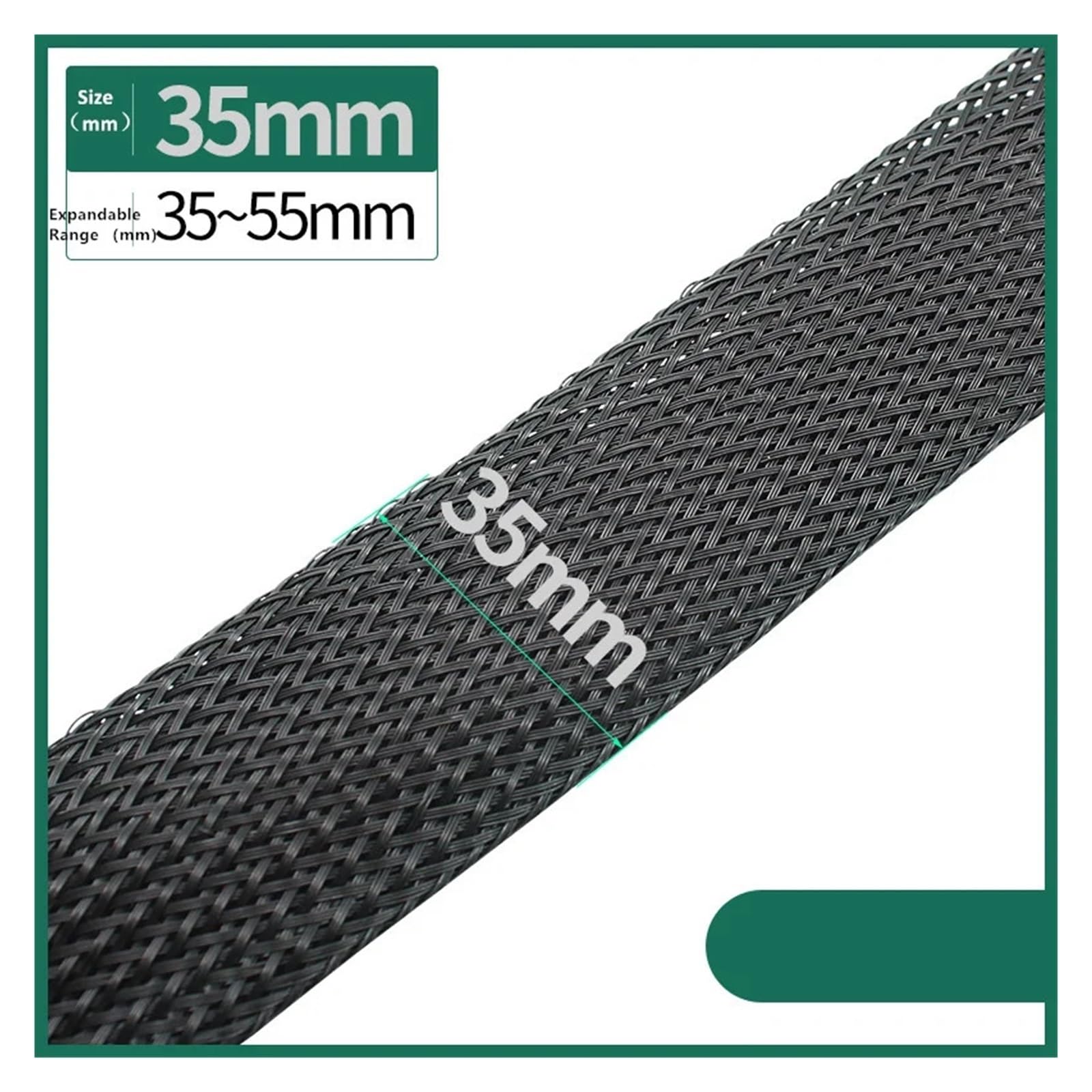 Gaine Cable Gaine tressée isolée Noire, 1/5/10/50/mètre, 4/6/8/10/12/14/20/25mm, Manchon de Protection for Presse-étoupe(35MM,10 Meters)
