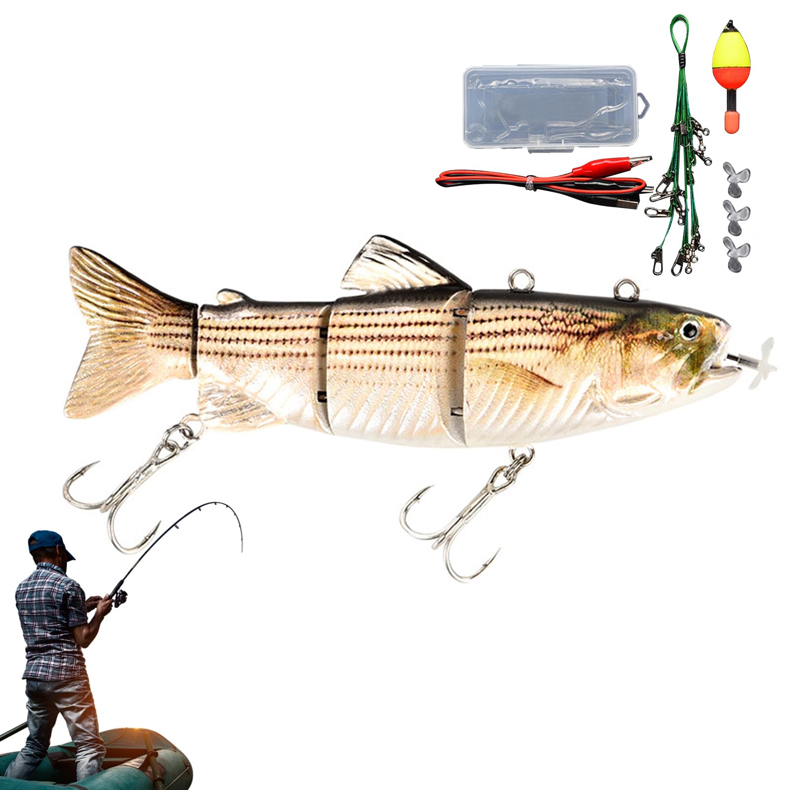 Señuelo De PescaElectrónica - Señuelo De PescaRobot, Señuelos Eléctricos Realistas De Pesca De Natación Robotizada | Cebo De PescaIluminado por LED, Swimbait Articulado De 4 Segmentos, para Bar,