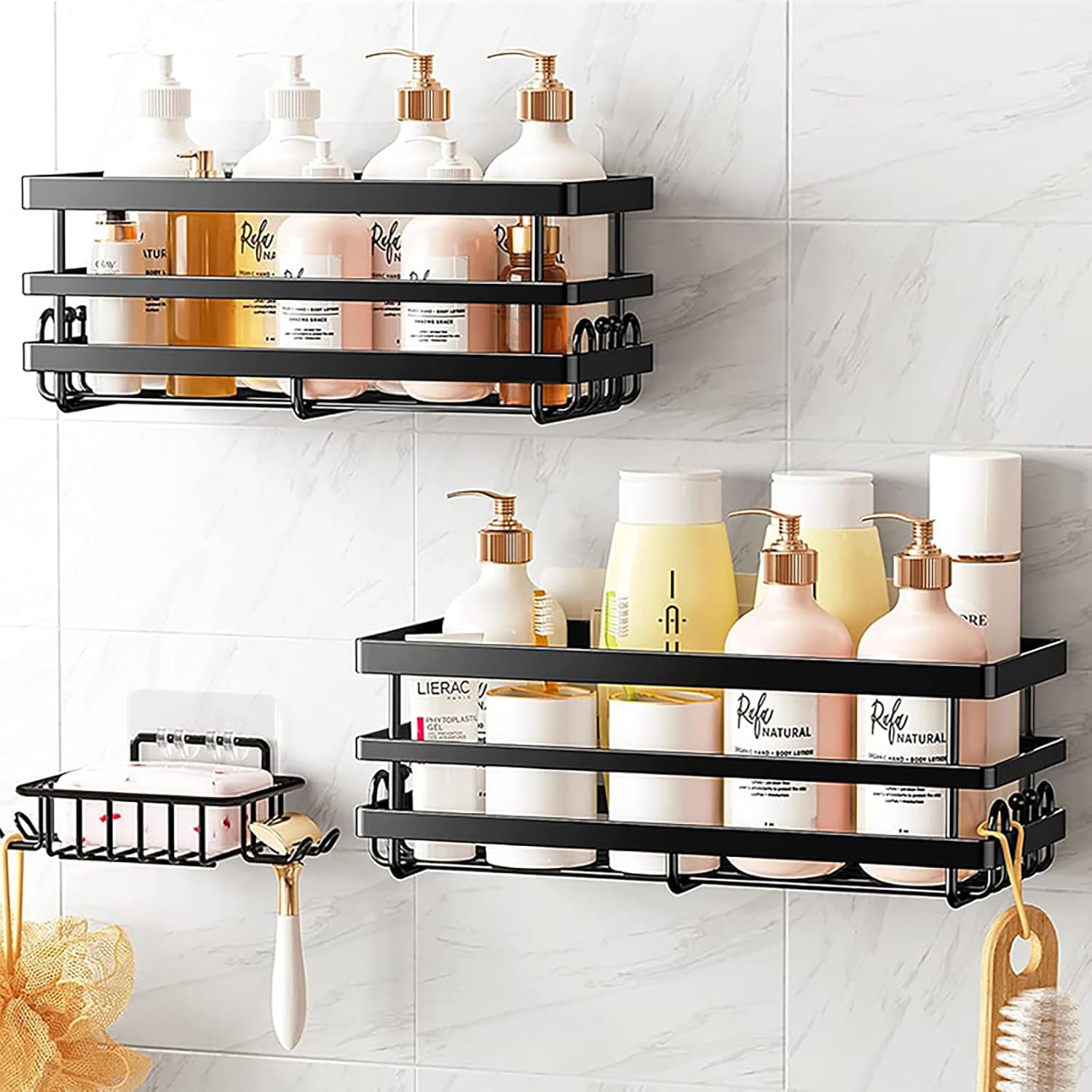 Elclassica Black Adhesive Shower Caddy No Drilling [3Pack],Shower Shelf ...