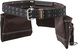STANLEY Avental porta-ferramentas de cinto duplo, vários bolsos, pele de primeira qualidade, reforço de rebites, costura dupla, dimensões: 145 x 9 x 26 cm, STST1-80113
