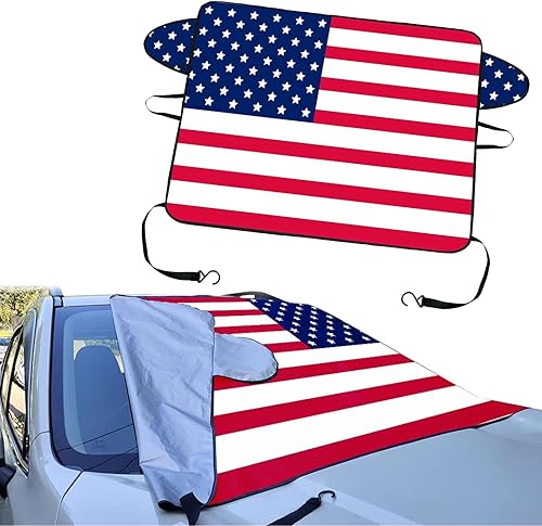 Fogfar 1 funda para parabrisas delantero de automóvil, 42.51 x 68.89 pulgadas, tela Oxford impermeable con bandera estadounidense, escudo de nieve,