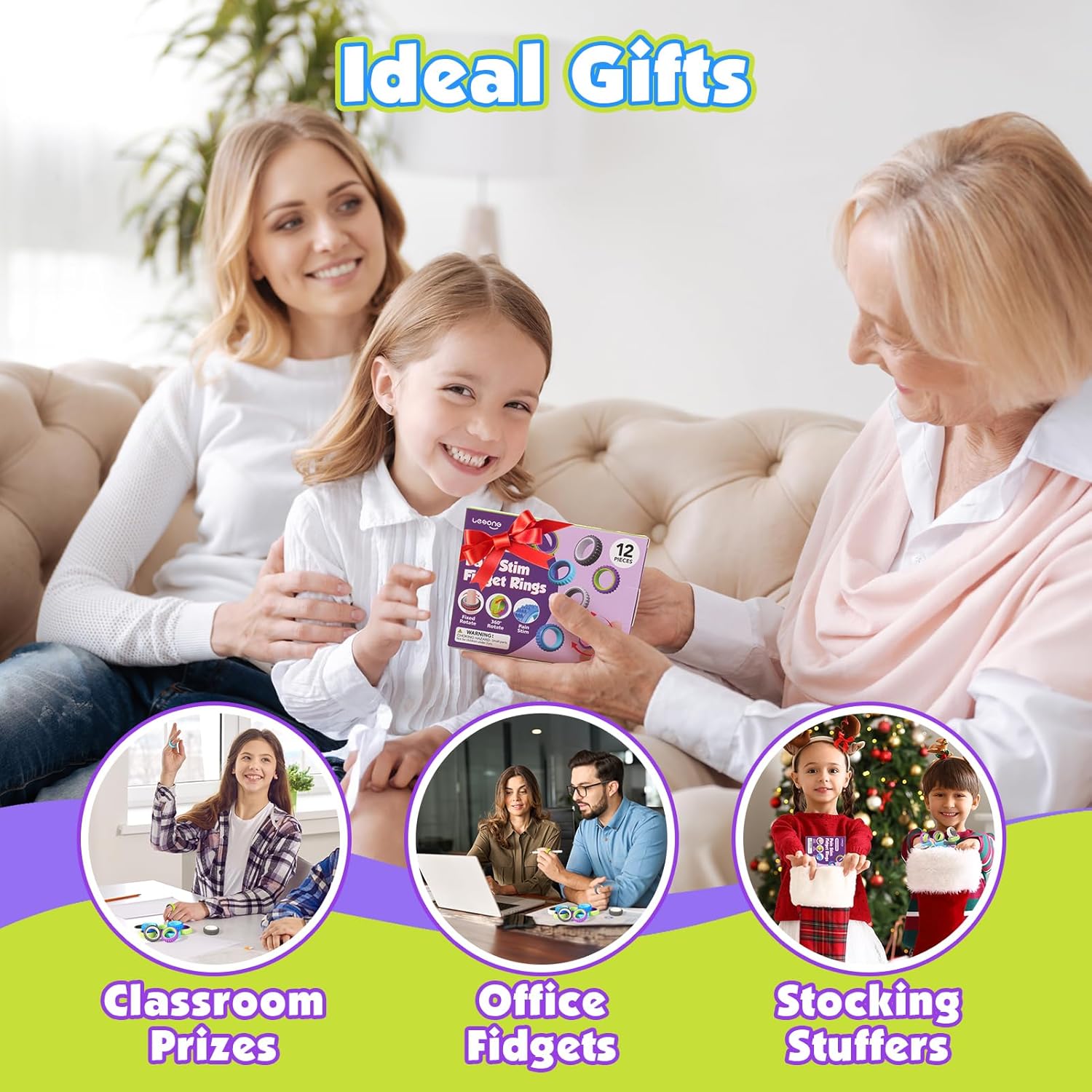 Fidget Toys Sensory Rings for Adults: 12 Pack Spiky Spinner Rings for Pain Stim - Stress Toys for Kids Autism ADHD Calming - Quiet Desk Fidgets for Stress Office Classroom - Easter Basket Stuffers