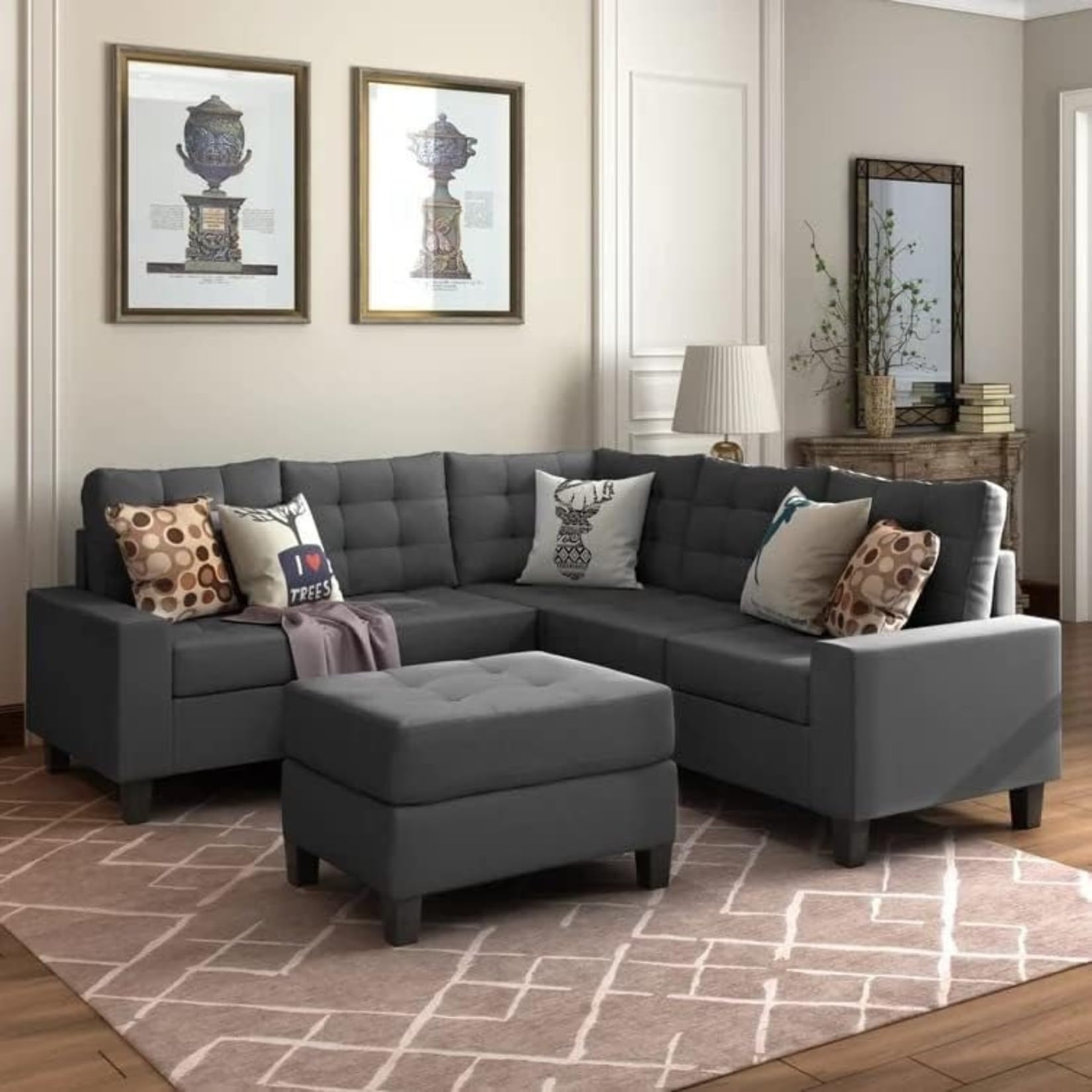 Olivia Wooden 5- to 6-Person Fabric Sofa Living Room Sofa Set with Ottoman Set (Premium Velvet,Blue, Wood)-image-41
