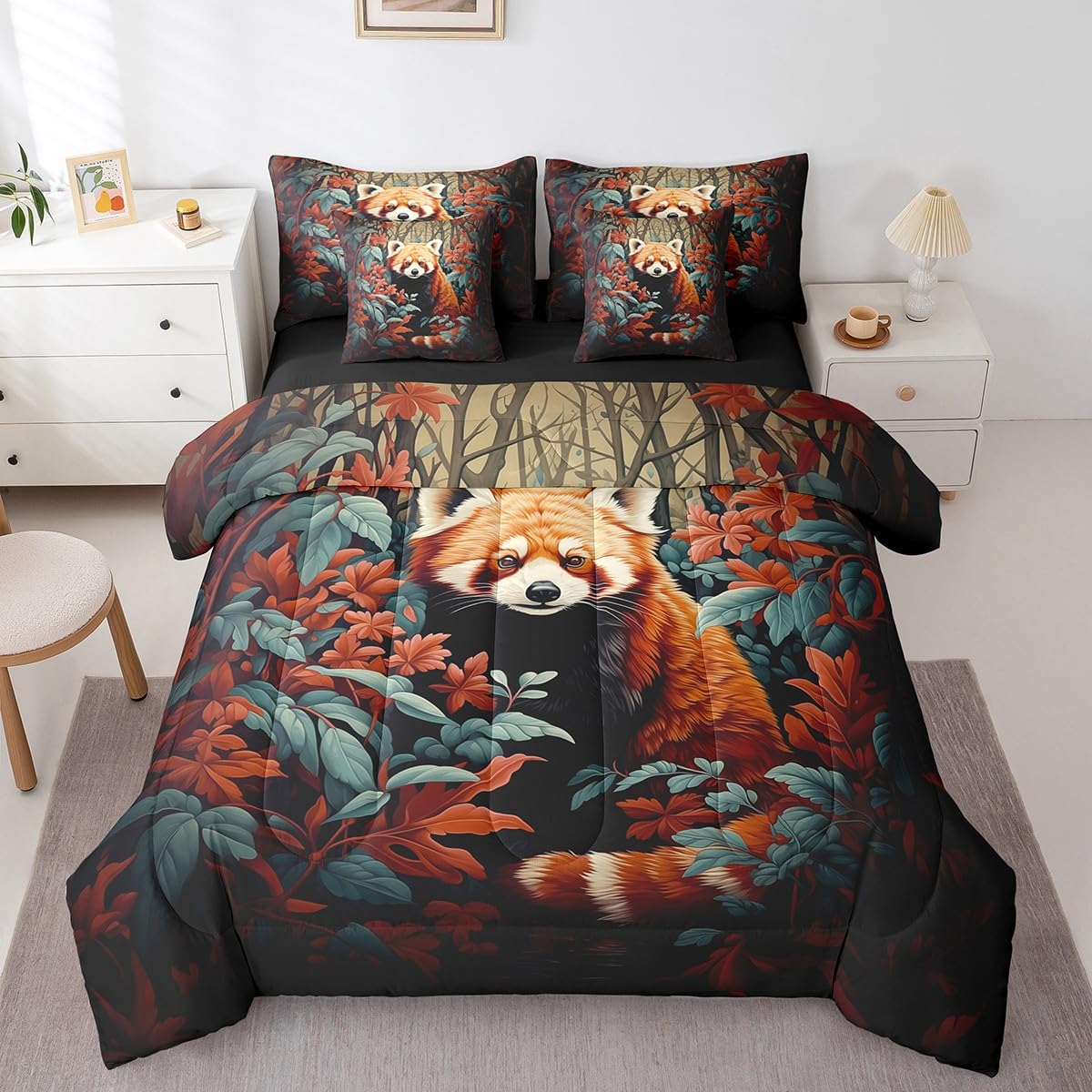 Parure de lit draps et couette panda rouge pour éliminer le linge dépareillé