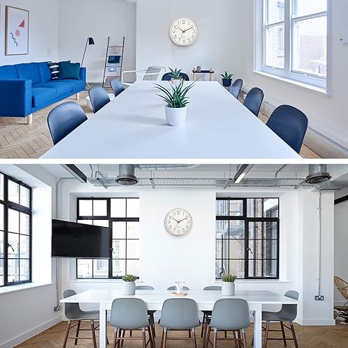 Miniatura 6 de PATIKIL Reloj de pared de 8 pulgadas, funciona con pilas, silencioso, sin tictac, para oficina, dormitorio, decorativo, oro blanco