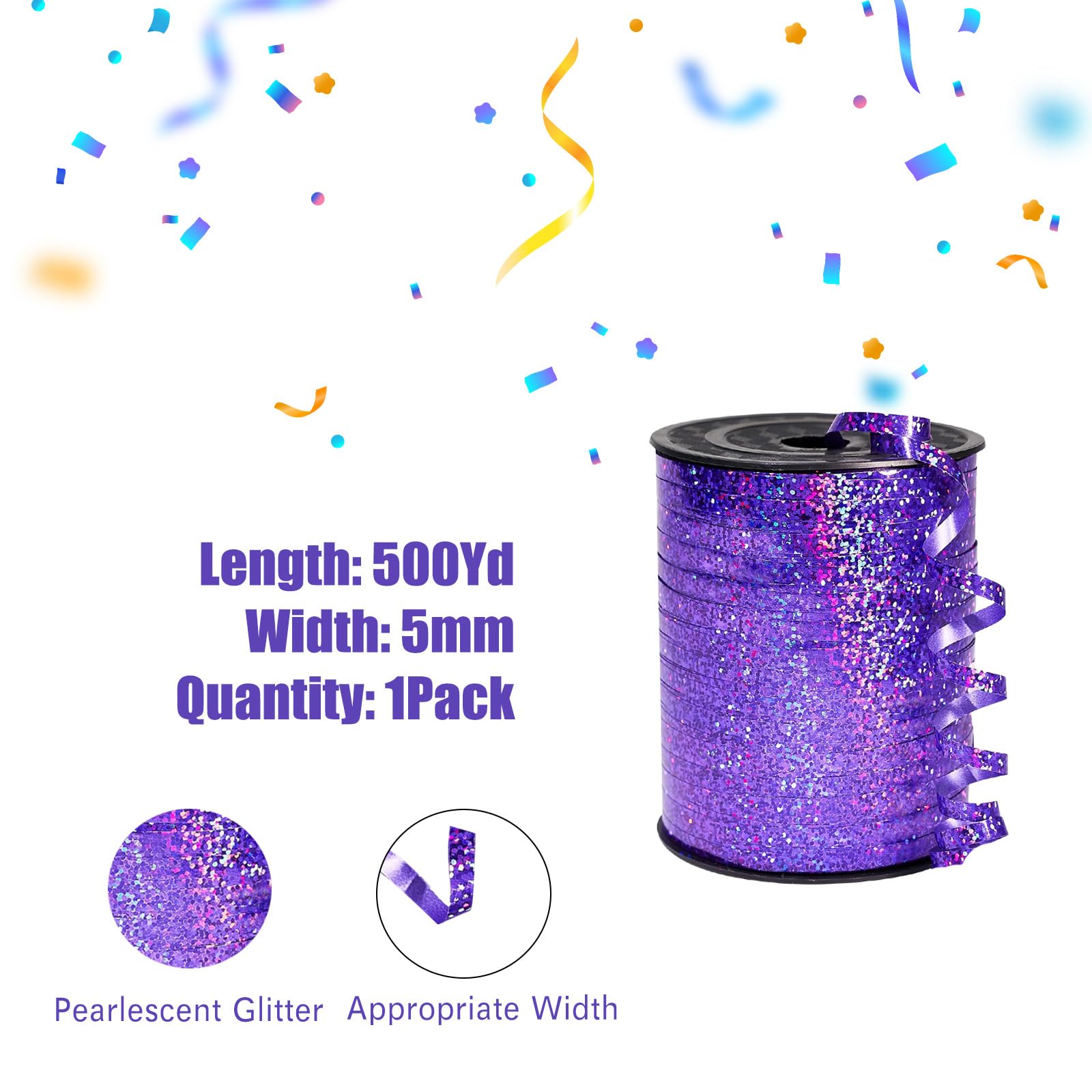 Glitzer-Geschenkband Blau 5mm - 450m Kräuselband Für Geschenke & Deko