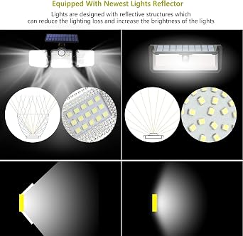Dış mekan için solar lamba, hareket sensörlü, LED, 3 ayarlanabilir başlıklı, 270° geniş açılı, IP65 su geçirmez, 16,5 ft kablolu, iç ve dış mekanlar için uygundur