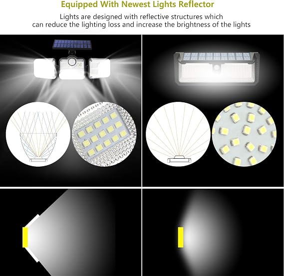 Dış mekan için solar lamba, hareket sensörlü, LED, 3 ayarlanabilir başlıklı, 270° geniş açılı, IP65 su geçirmez, 16,5 ft kablolu, iç ve dış mekanlar için uygundur