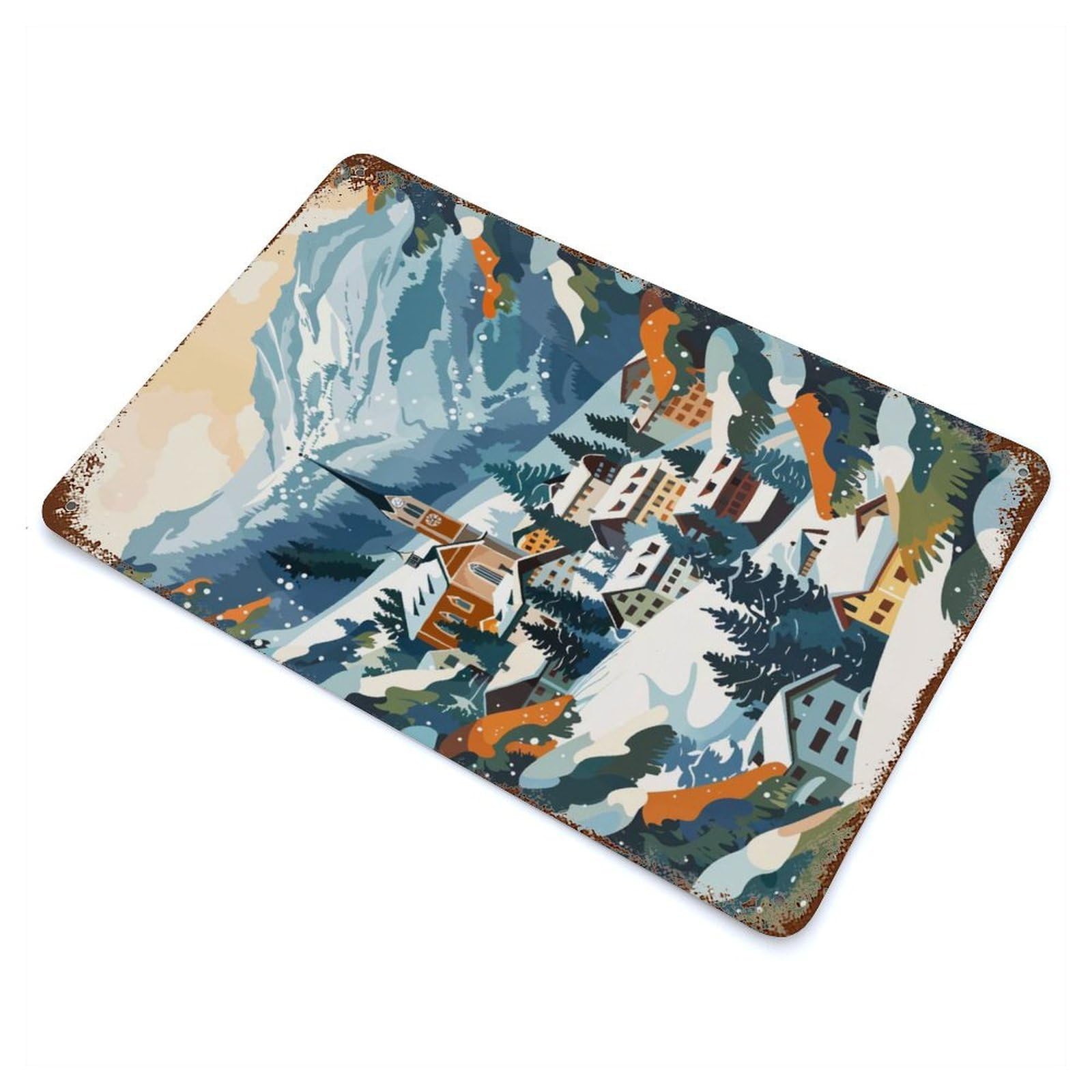 Gstaad Poster Aged Metal Wall Plaque 11.8"x7.9", Farmhouse Wall Decor for Office, Studio And Wall Decor