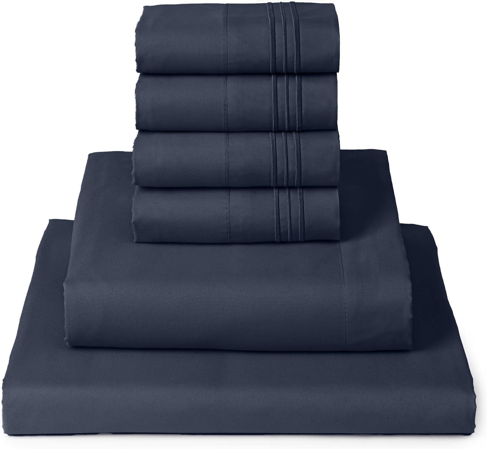 Mellanni California King Sheet Set - 6 PC Iconic Collection Bedding Sheets & Pillowcases - Hotel Luxury, Ultra Soft, Cooling Bed Sheets - Deep Pocket - 6 PC (Cal King, Navy Blue w/Extra Pillow Cases)