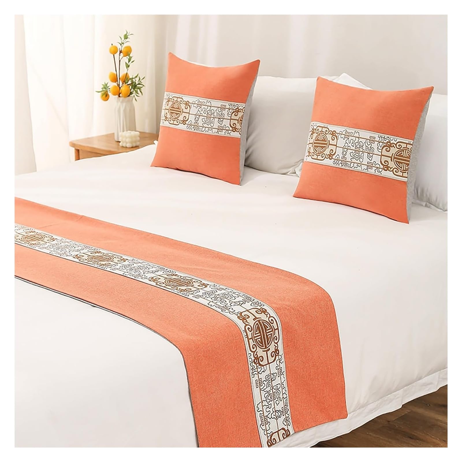 JFGCTYHXY Bed linen throws, Embroidery King Bed Scarf Runner Bedding Scarves Cover For Home Hotel Guesthouse(A Orange,48 * 180cm for 120cm Bed)