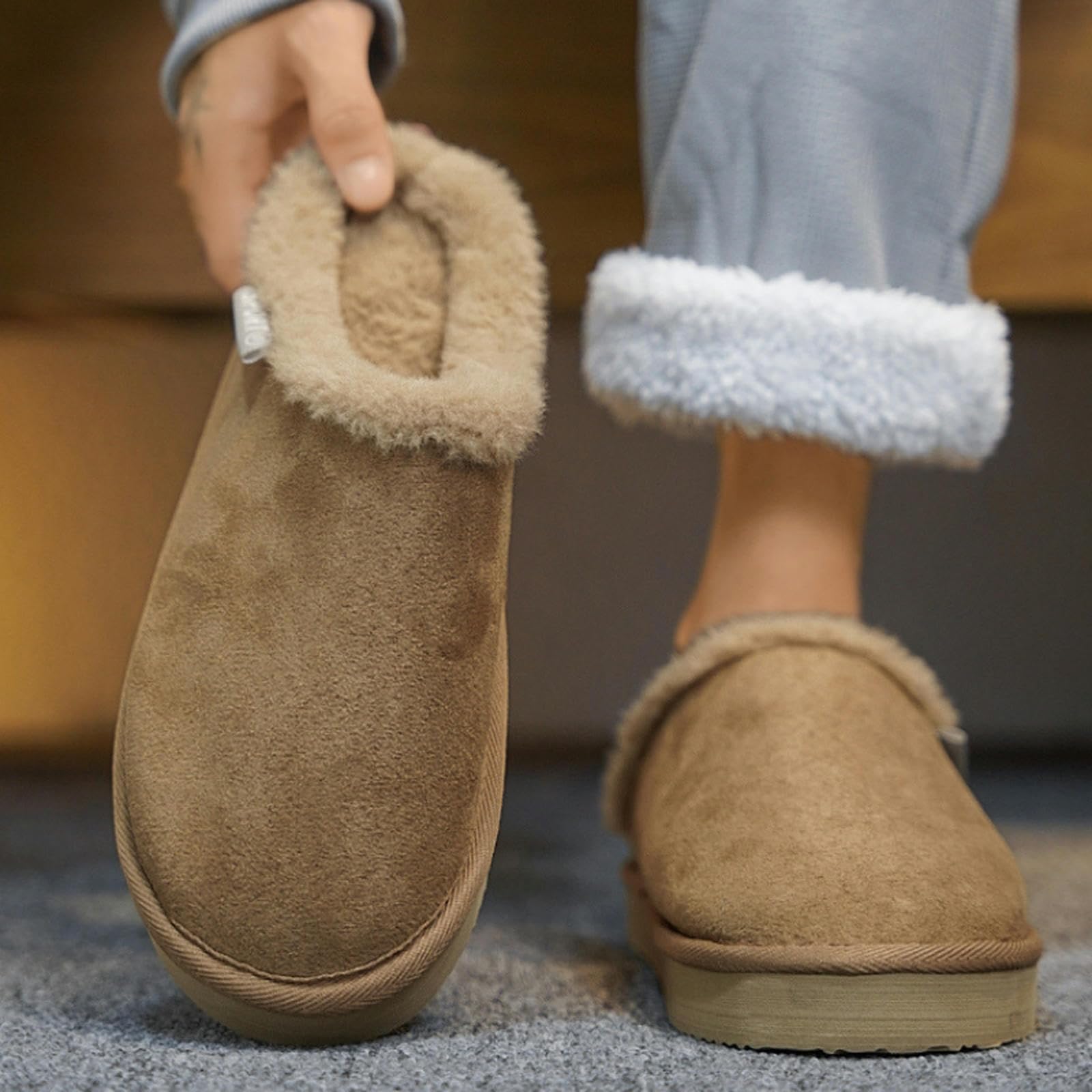 Pantofole Invernali Uomo Pantofole di Cotone per Gli Uomini, Casa Calda Coperta Peluche Spessa Suola di Coppia Casa Peluche Autunno E Inverno -Black-quarantacinque