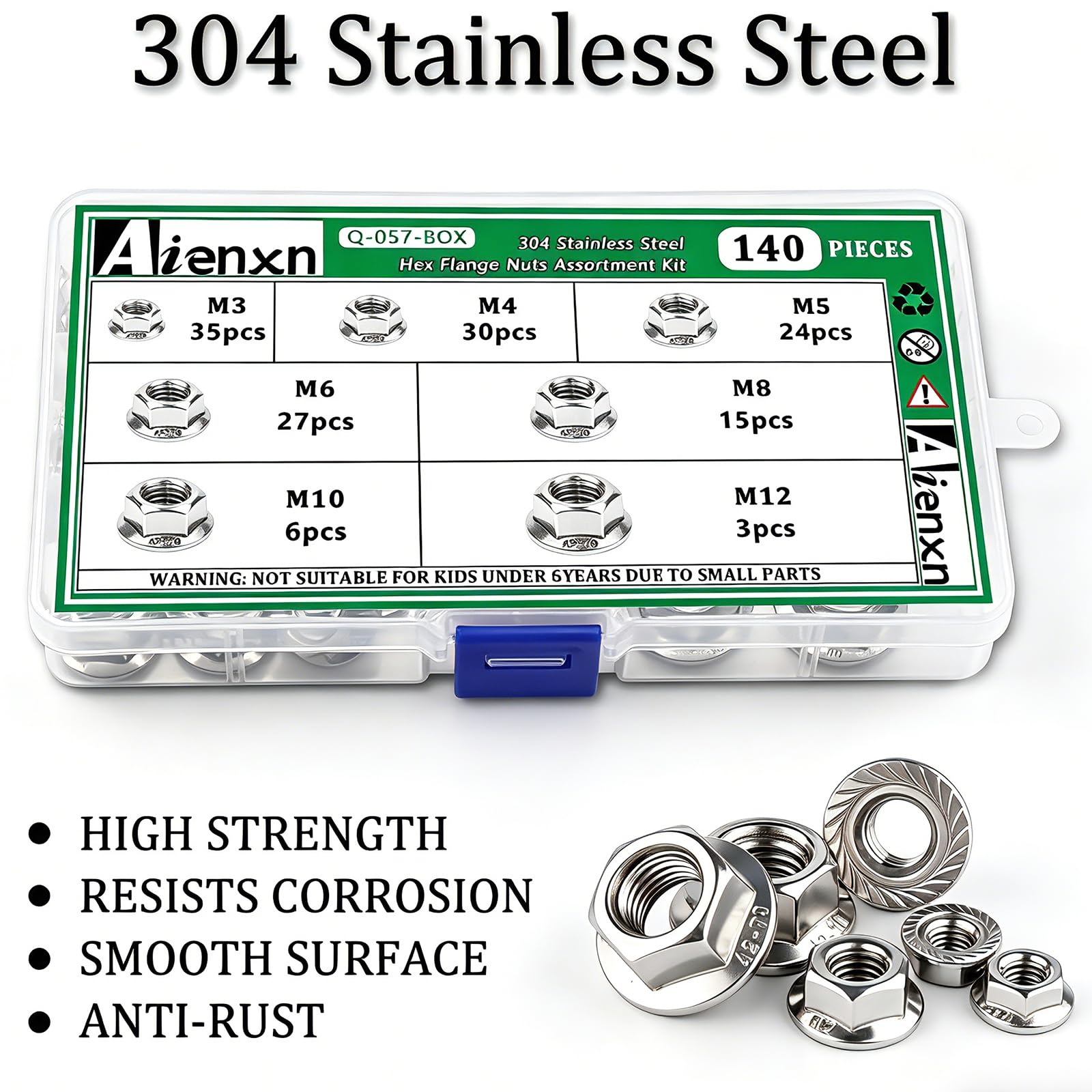Stainless Steel Flange Nuts - 140 Piece Set -3