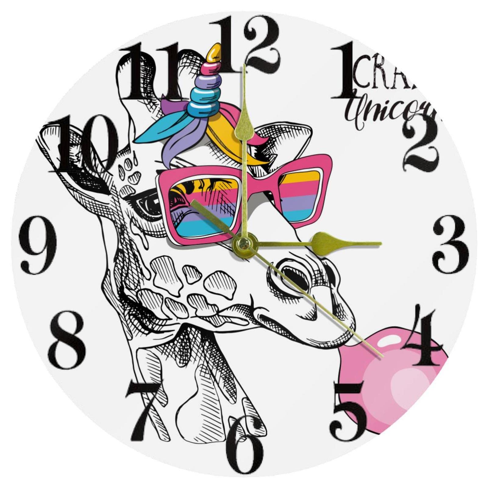 Horloge murale ronde silencieuse sans tic-tac à quartz avec motif girafe