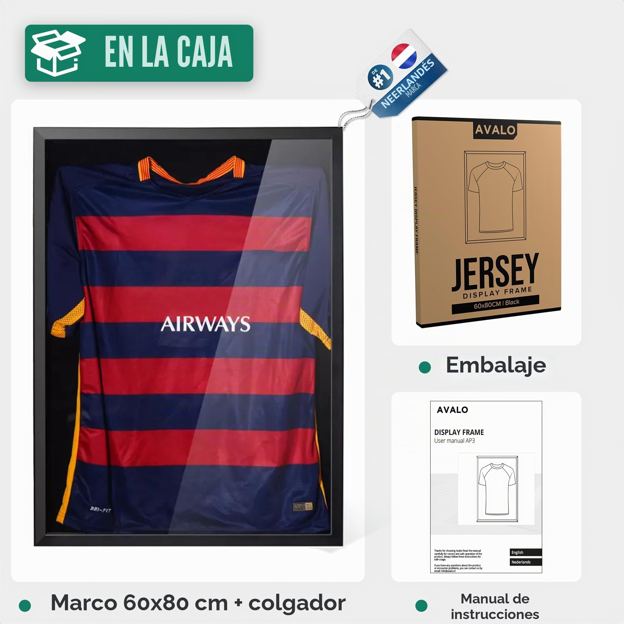 Avalo Marco - Marco de Fútbol 3D Negro 60x80CM Profundo Camisa