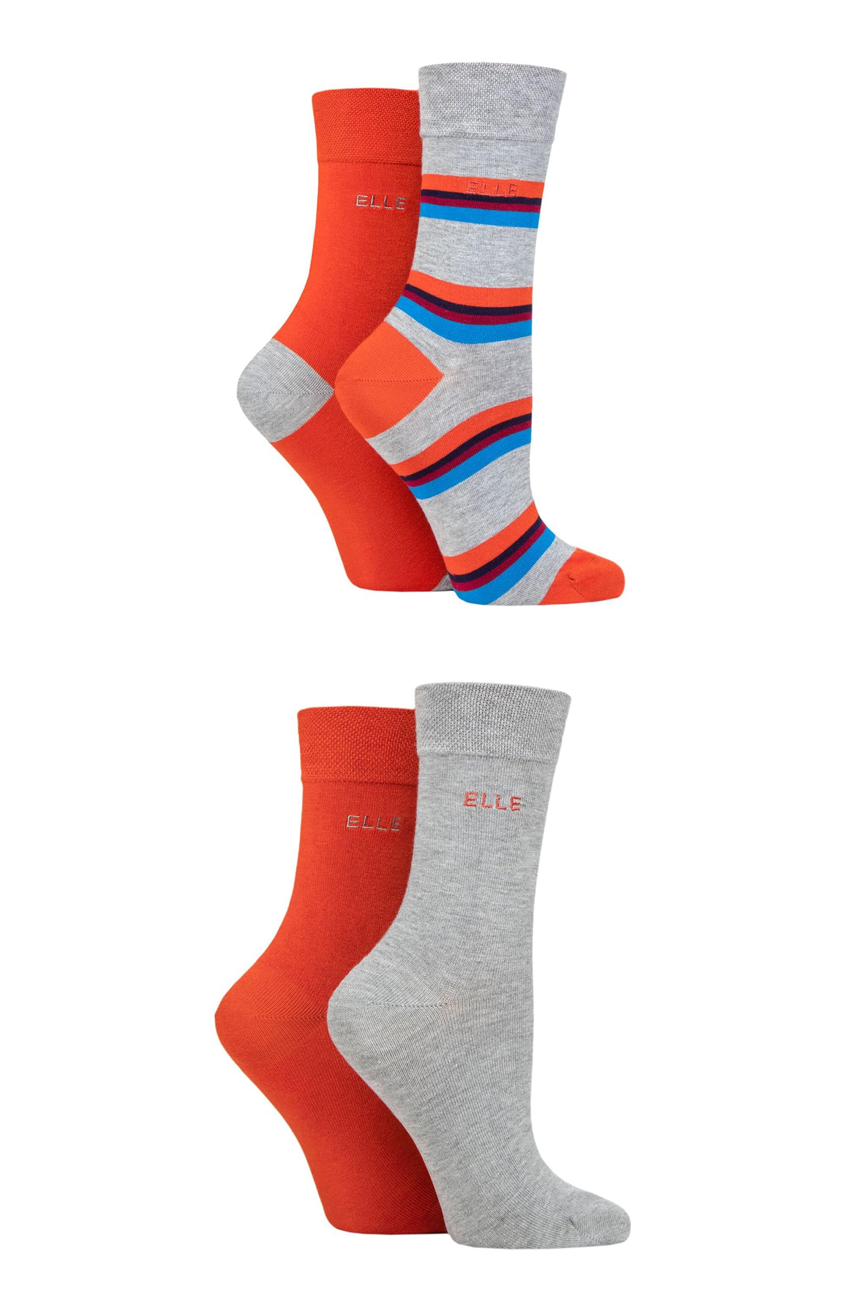 ELLE Ladies Bamboo Fibre Socks - Plain, Striped & Patterned Casual Day to Day Socks in a Multipack of 4 Size 4-8 Rust 4-8