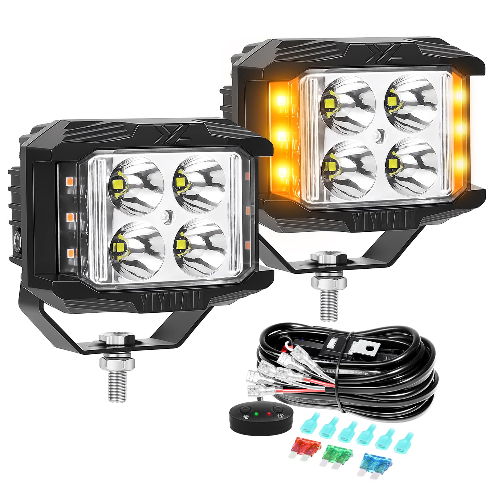 AUXTINGS 2 Pcs Ambra Bianca Faro da Lavoro Led, 10cm 60W Due Colori Luce Stroboscopica Lampeggiante di Emergenza Luci di Spotlights Per Auto Trattore Escavatore Camion SUV ATV 4x4 Carrello Elevatore