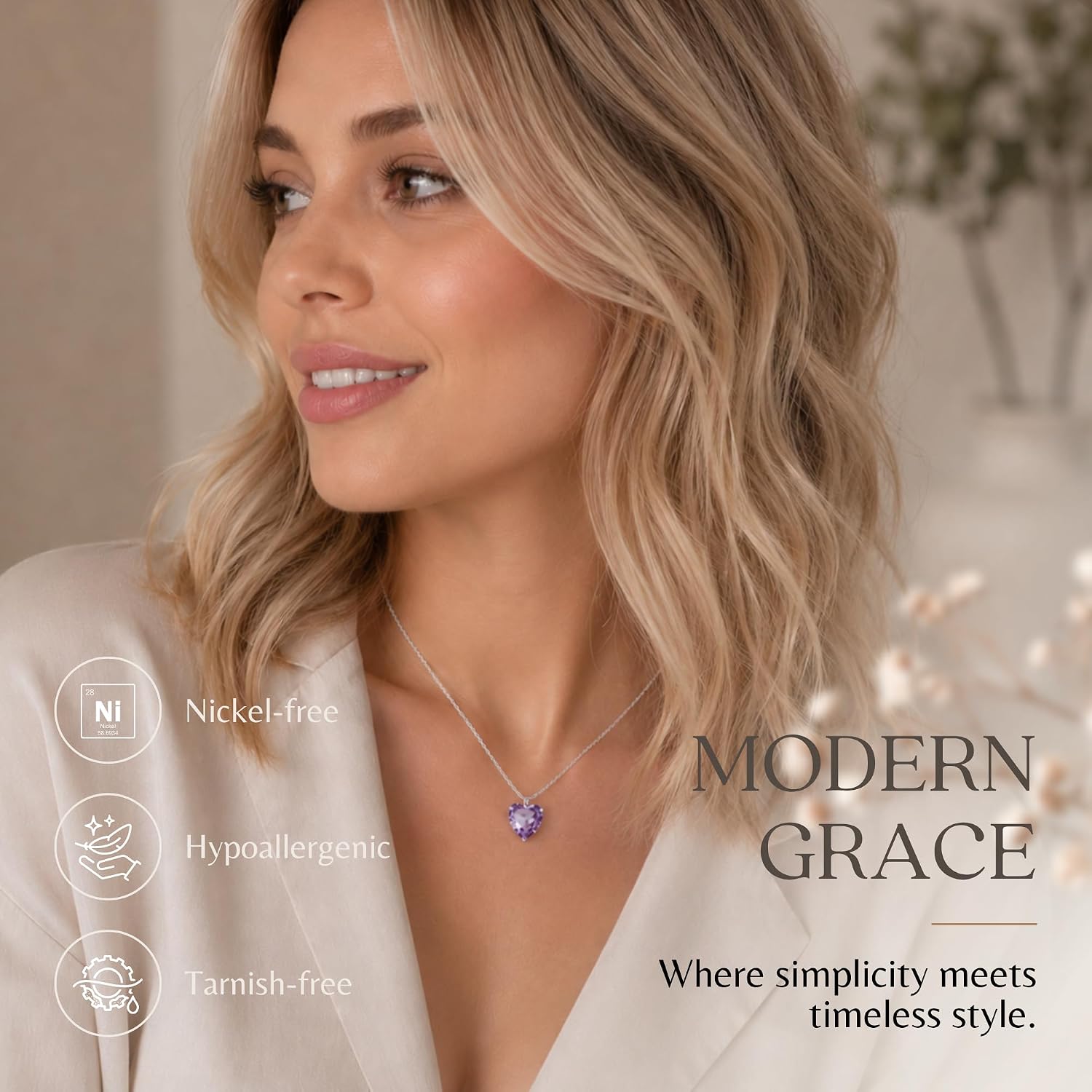 Birthstone Necklace for Women - Genuine or Synthetic Gemstone, 7mm Heart Solitaire, Short Dainty Layered Choker, Silver