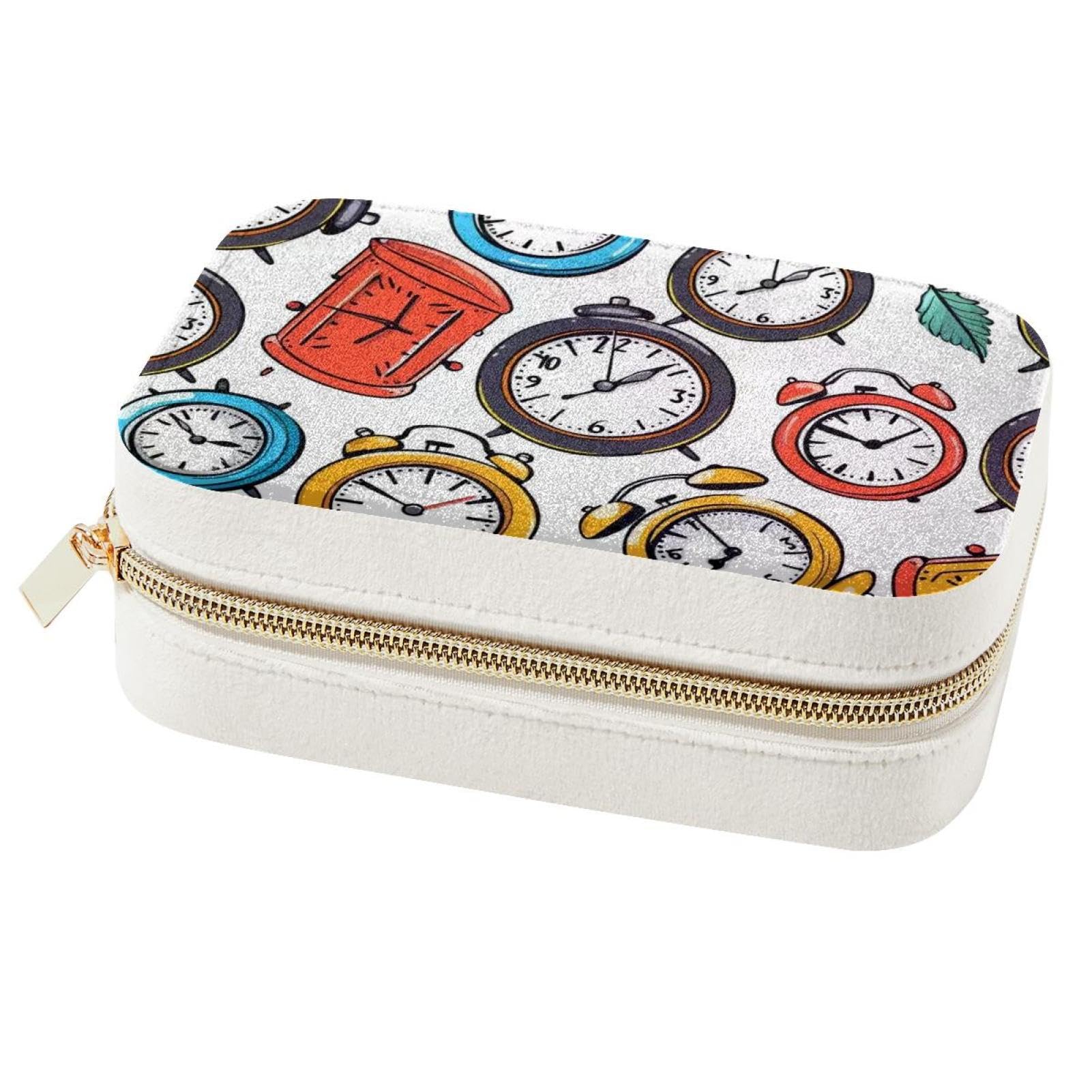 Boîte à bijoux portable avec horloge de dessin animé pour bagues et colliers