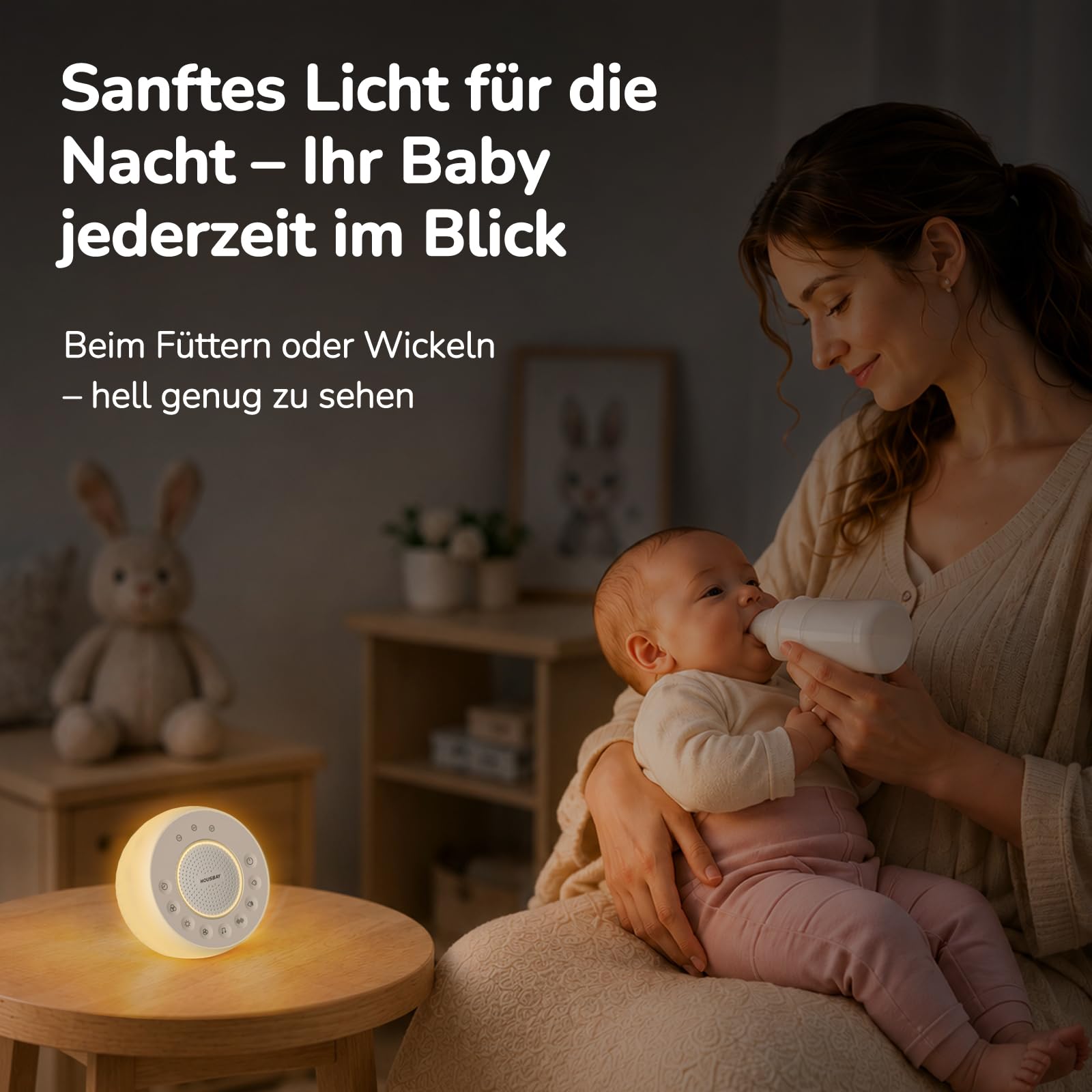 Housbay White Noise Machine per neonati con luce notturna, dispositivo a rumore bianco per neonati, 31 suoni calmanti, portatile con timer per un sonno tranquillo