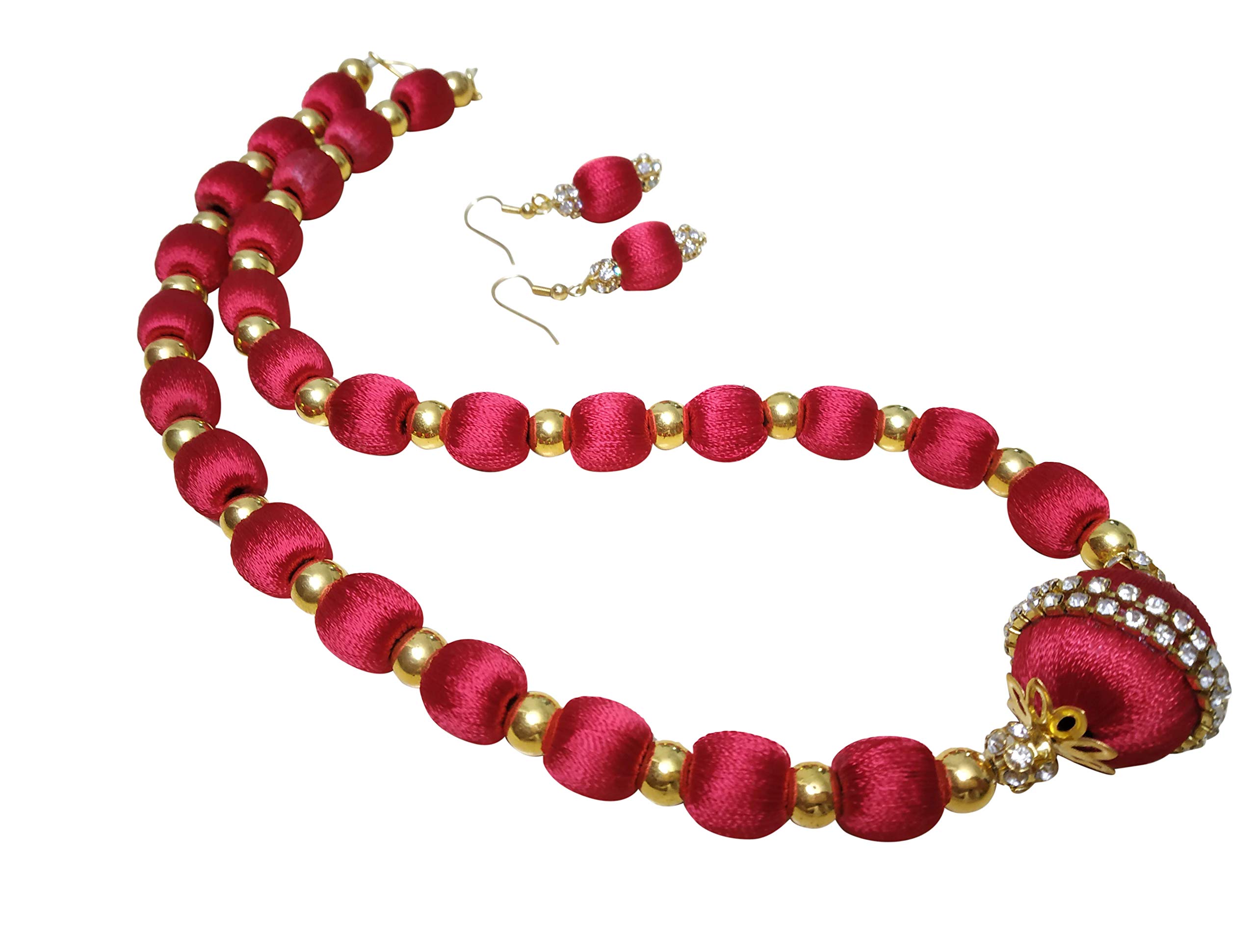 GOELX Silk Thread Necklace & Earrings Elegant Handmade Set Red (B07JNX4MRP) Amazon Price History, Amazon Price Tracker