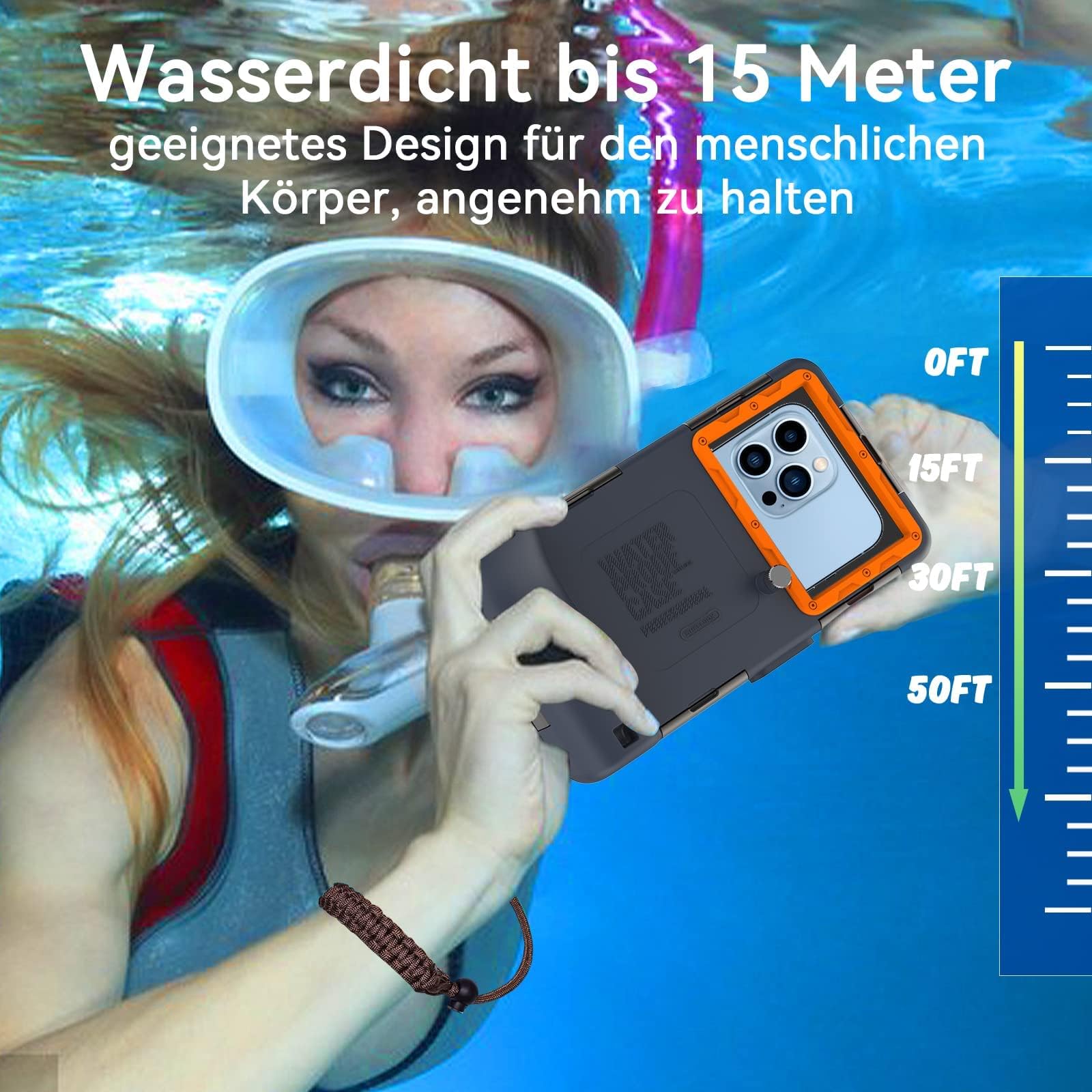 Wasserdichte Handyhülle 15 m Unterwasser-Handyhülle für iPhone 16/15/14/13/12/11 Galaxy S24/S23/S22/S21